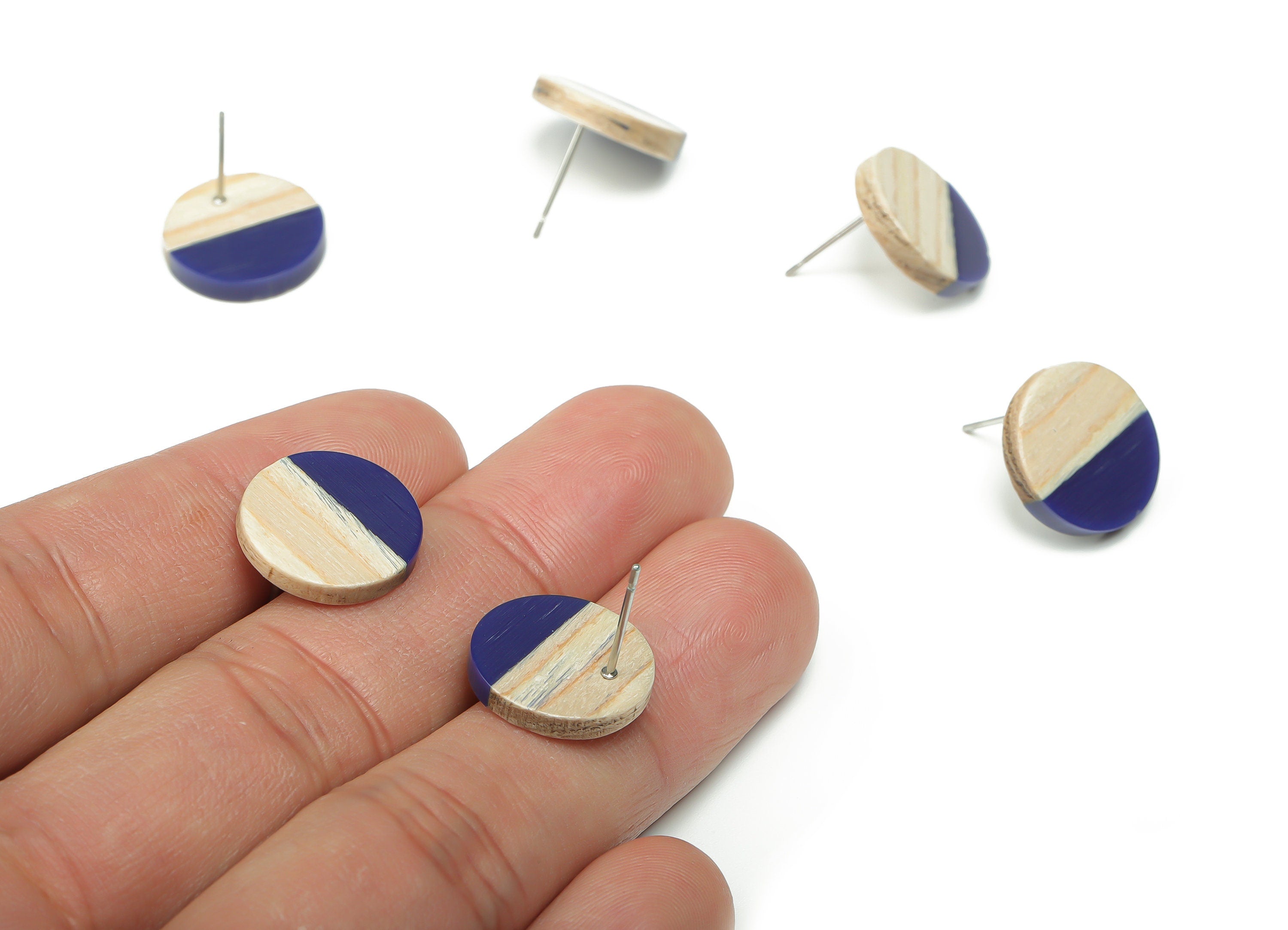 Plain Wood Round Earring Stud - Resin Circle Earring Post - 316 Surgical Stainless Steel Stud - Jewelry Supplies - 15.1x15.1x3.6mm - BB1132C - DOMEDBAZAAR