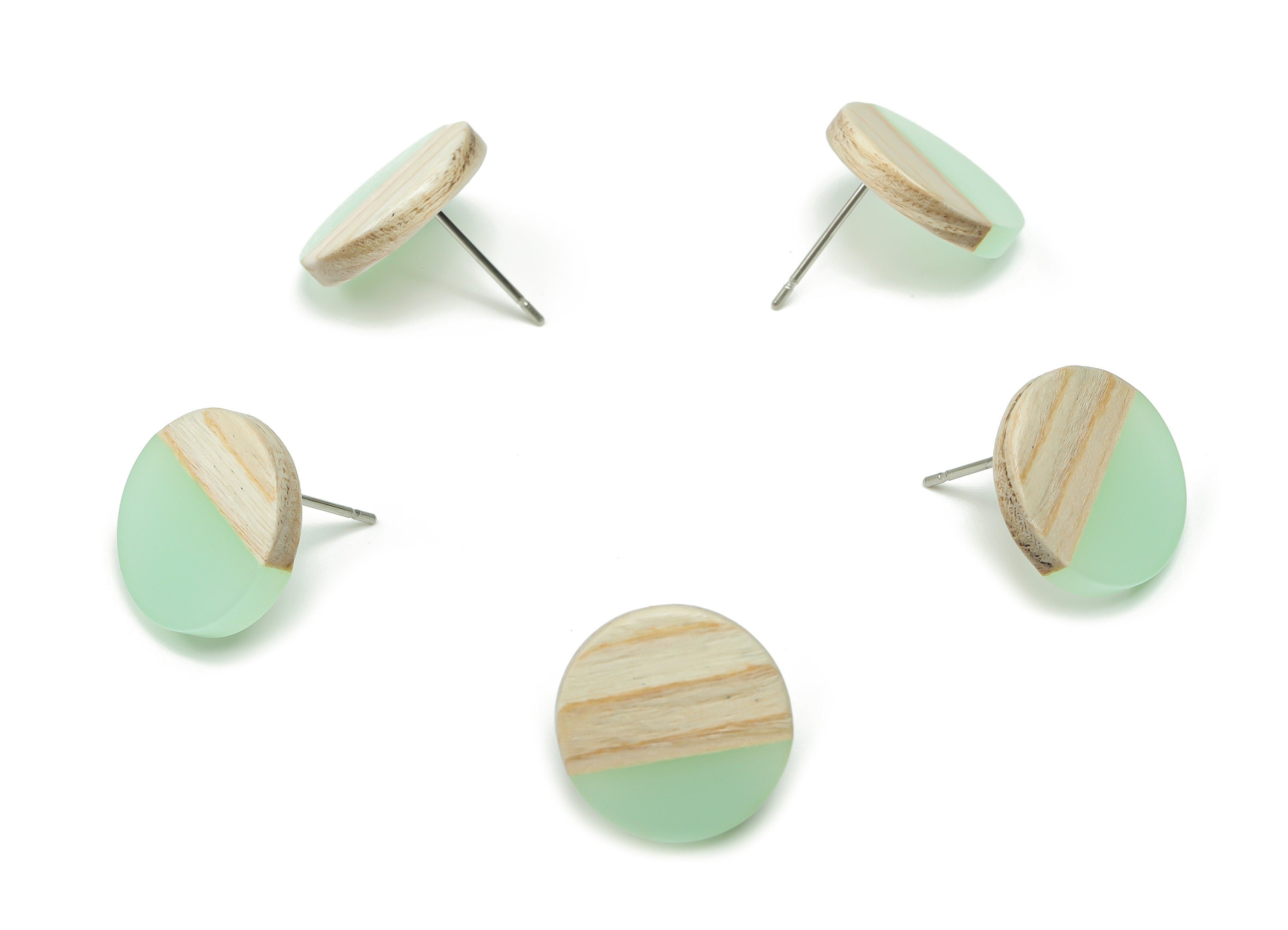 Plain Wood Round Earring Stud - Resin Circle Earring Post - 316 Surgical Stainless Steel Stud - Jewelry Supplies - 15.1x15.1x3.6mm - BB1132E - DOMEDBAZAAR