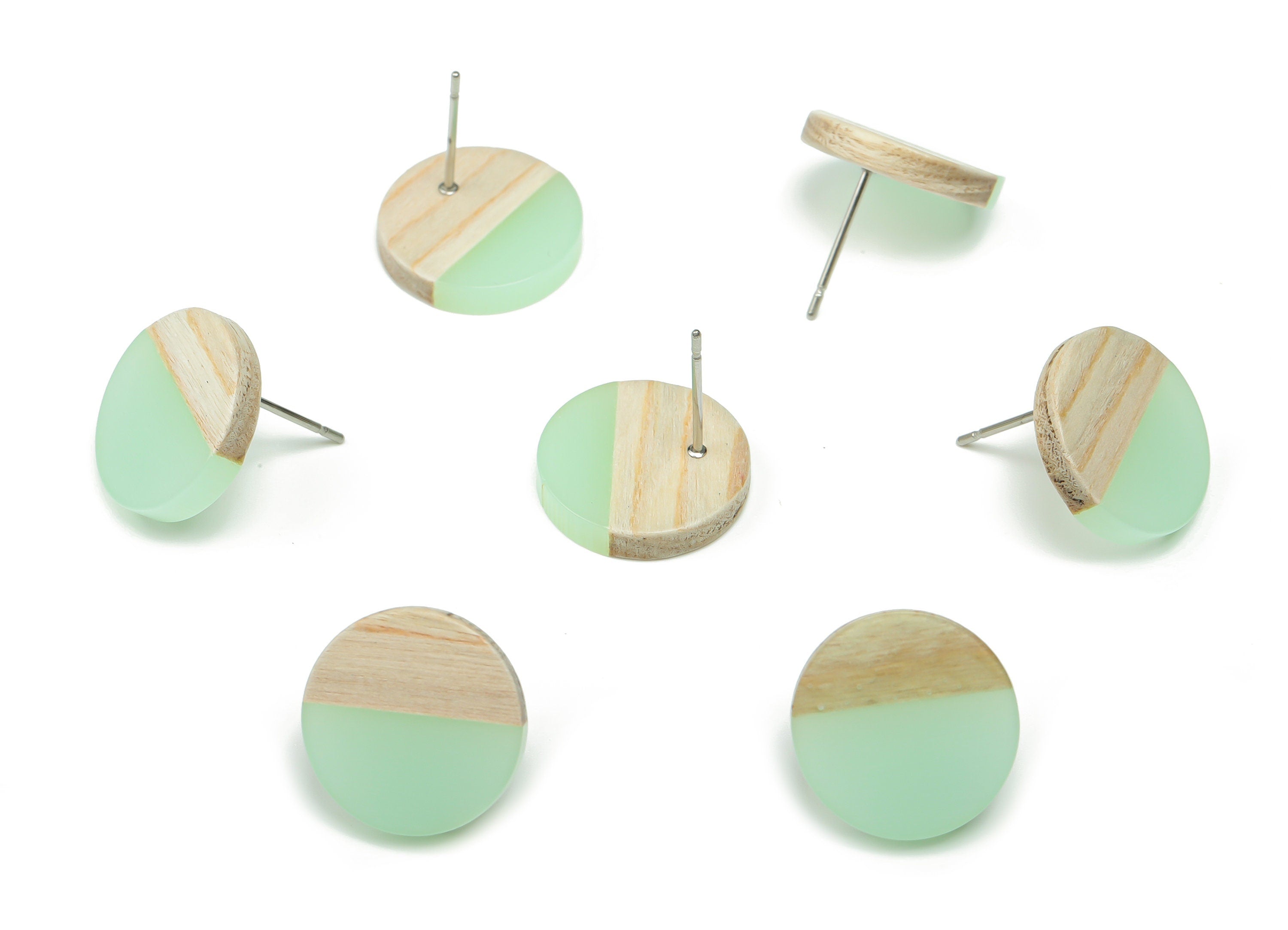 Plain Wood Round Earring Stud - Resin Circle Earring Post - 316 Surgical Stainless Steel Stud - Jewelry Supplies - 15.1x15.1x3.6mm - BB1132E - DOMEDBAZAAR