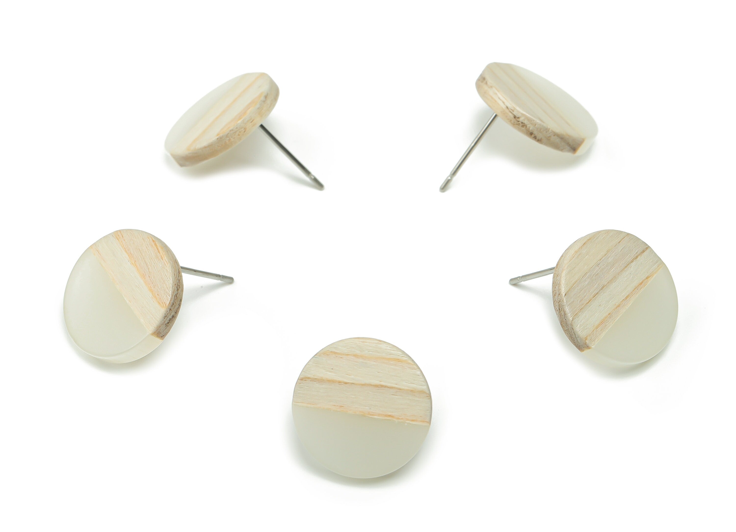 Plain Wood Round Earring Stud - Resin Circle Earring Post - 316 Surgical Stainless Steel Stud - Jewelry Supplies - 15.1x15.1x3.6mm - BB1132F - DOMEDBAZAAR