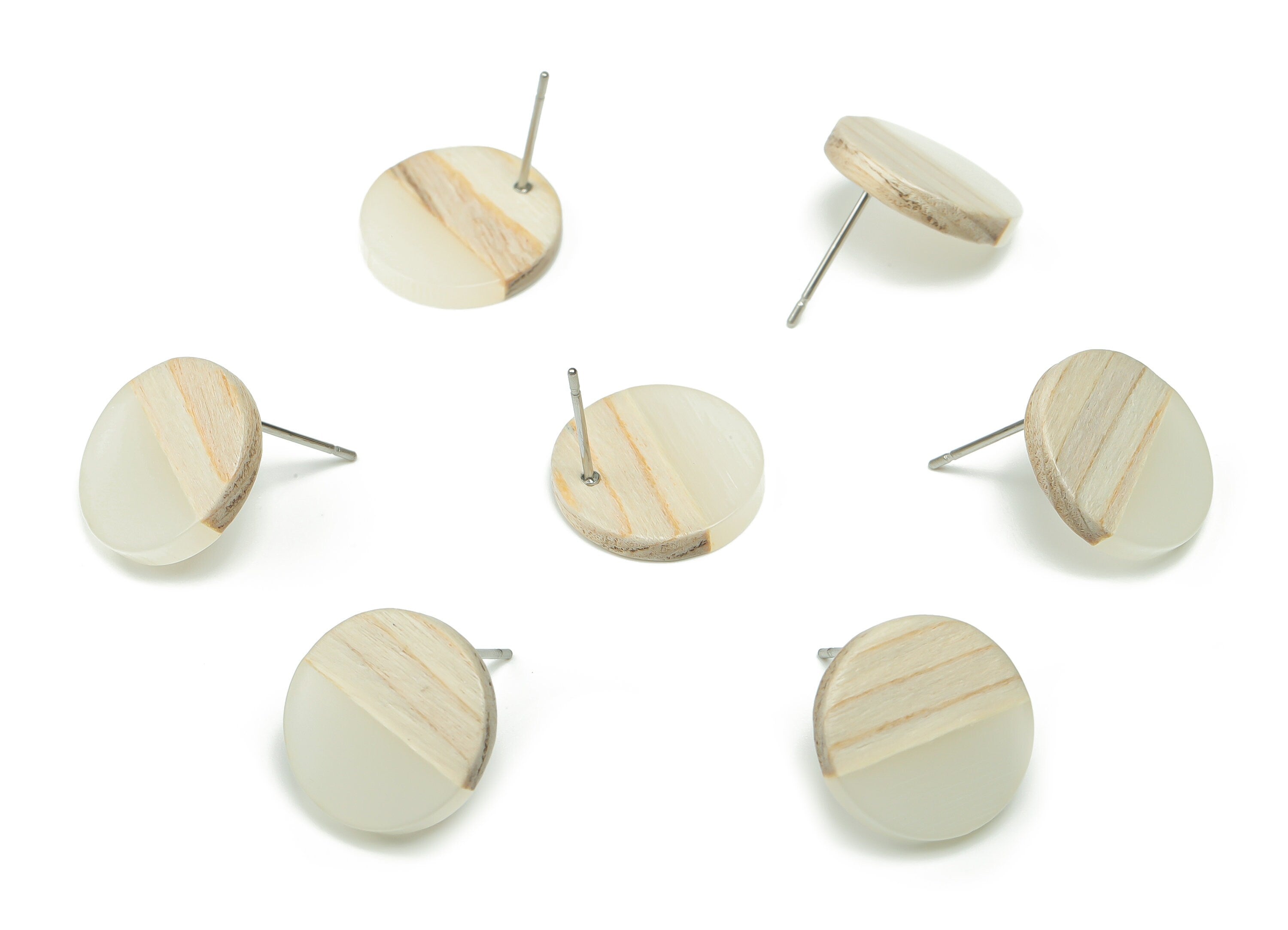 Plain Wood Round Earring Stud - Resin Circle Earring Post - 316 Surgical Stainless Steel Stud - Jewelry Supplies - 15.1x15.1x3.6mm - BB1132F - DOMEDBAZAAR