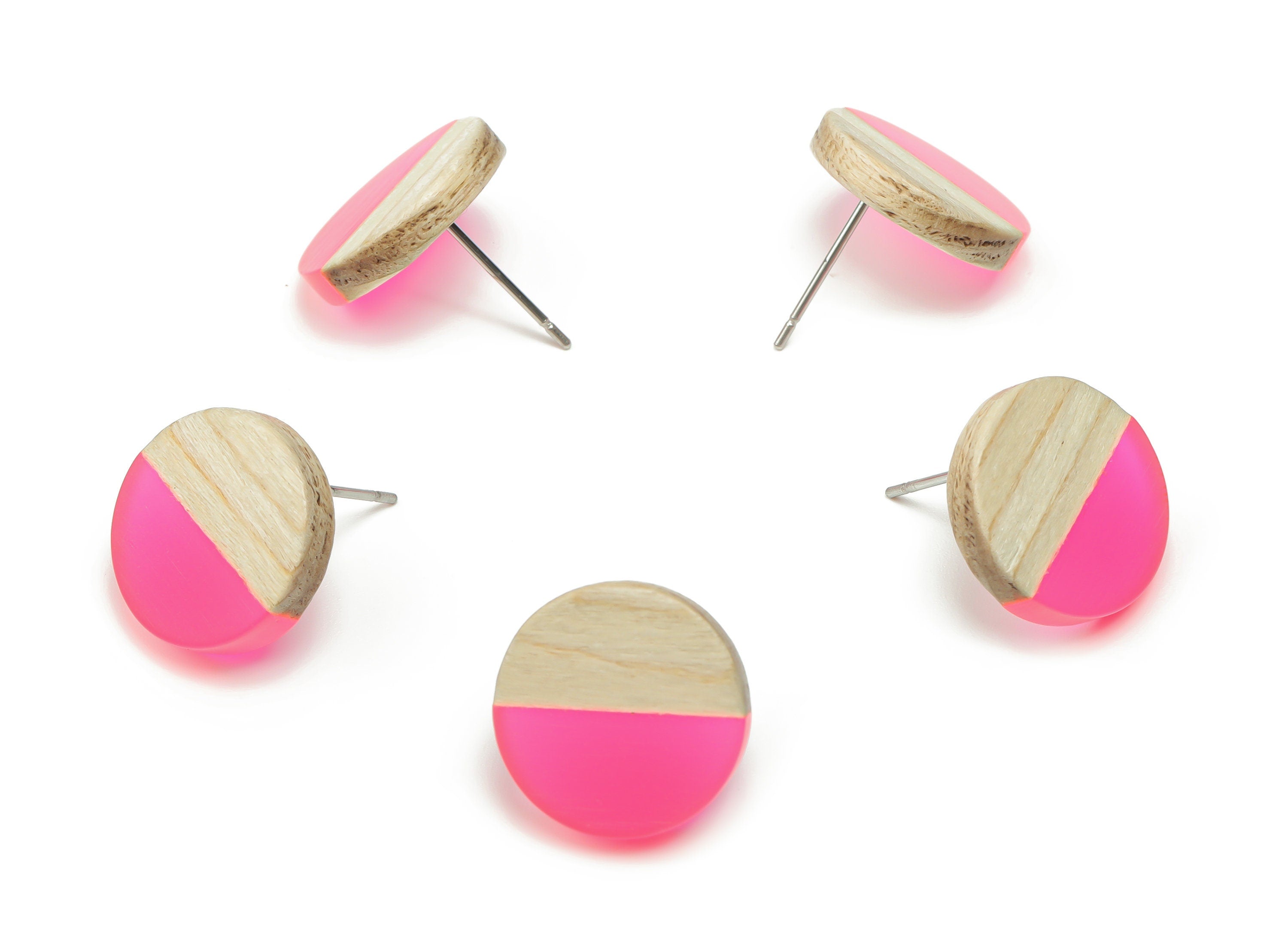 Plain Wood Round Earring Stud - Resin Circle Earring Post - 316 Surgical Stainless Steel Stud - Jewelry Supplies - 15.1x15.1x3.6mm - BB1132H - DOMEDBAZAAR