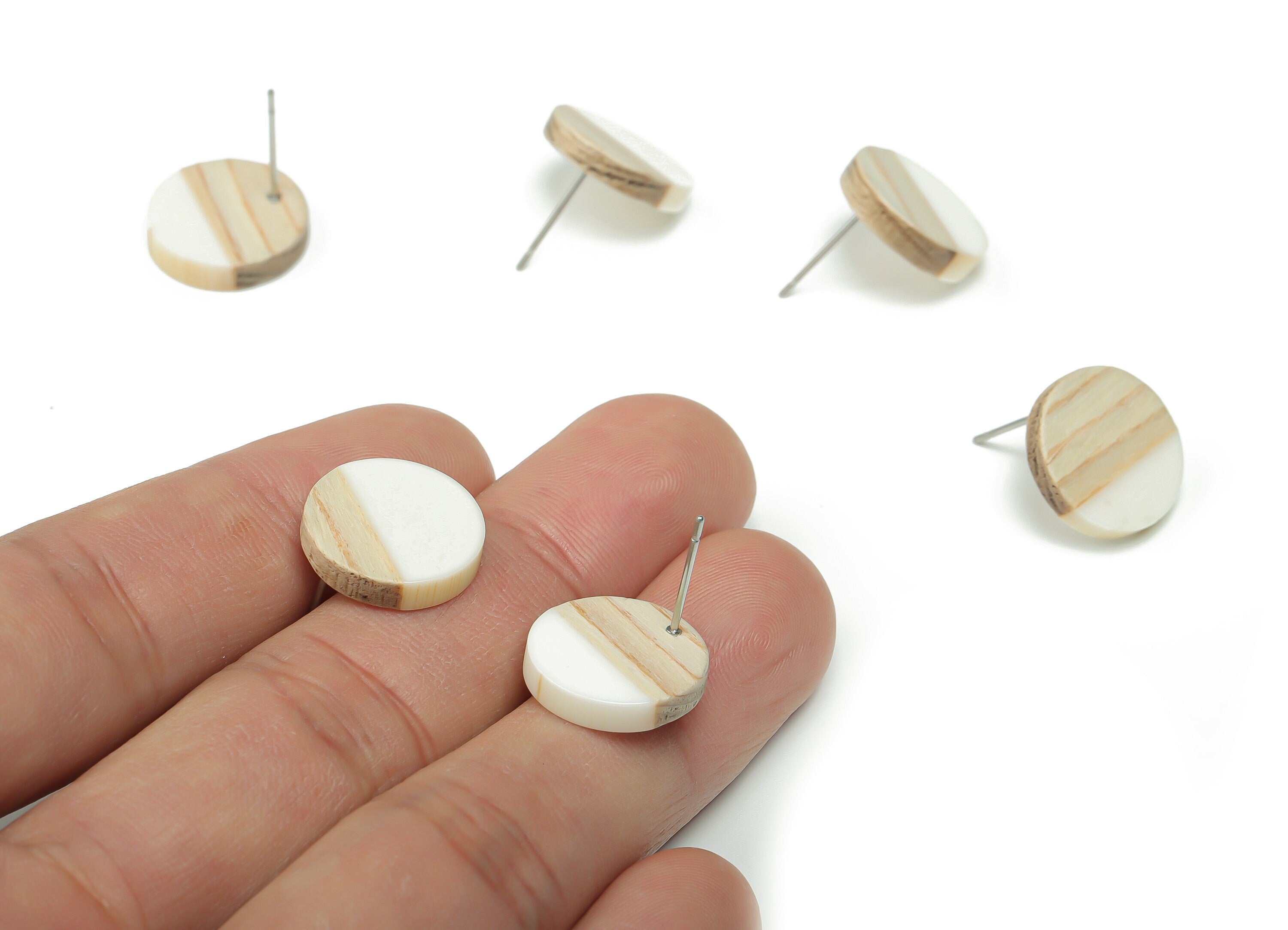 Plain Wood Round Earring Stud - Resin Circle Earring Post - 316 Surgical Stainless Steel Stud - Jewelry Supplies - 15.1x15.1x3.6mm - BB1132M - DOMEDBAZAAR