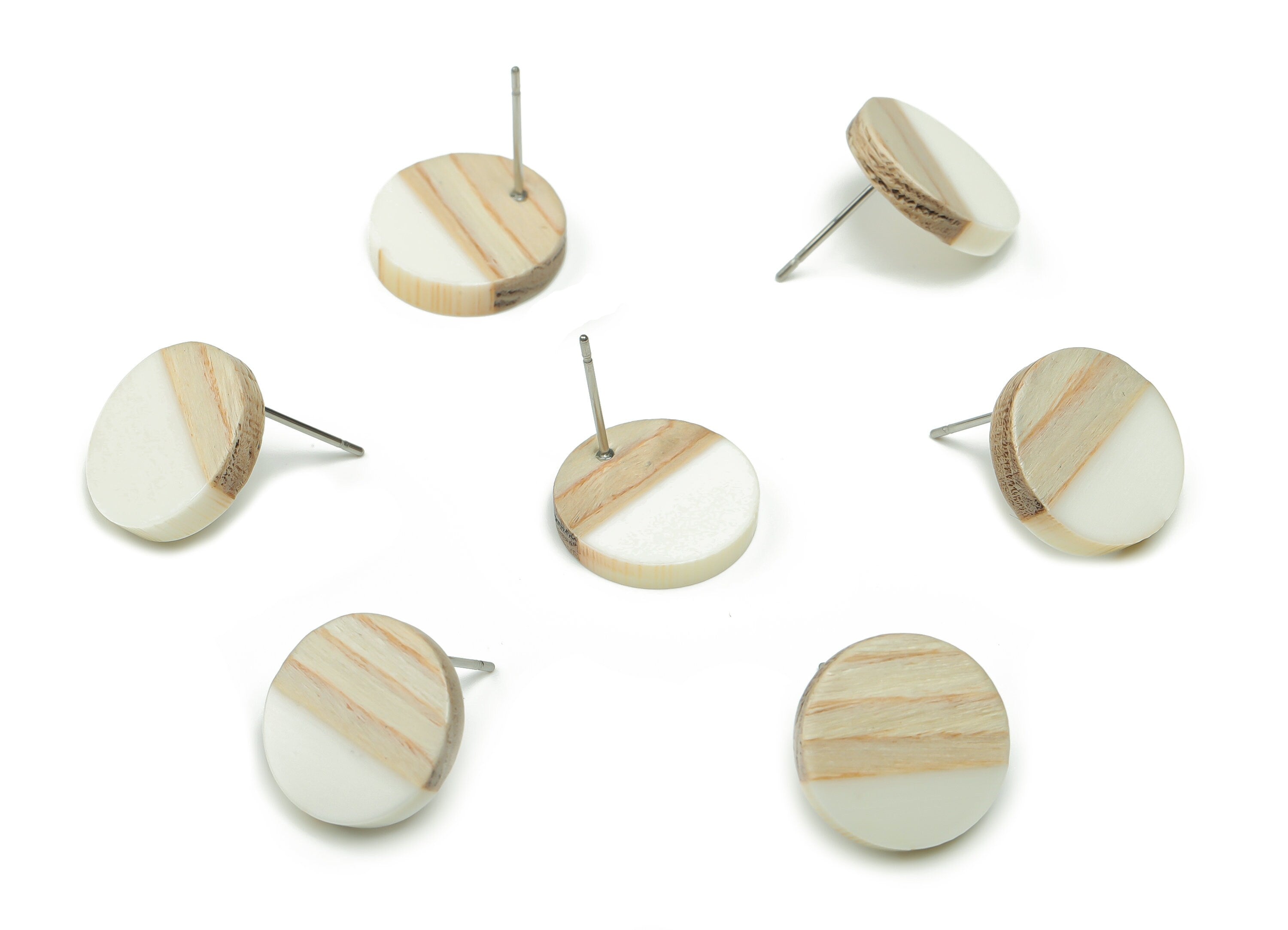 Plain Wood Round Earring Stud - Resin Circle Earring Post - 316 Surgical Stainless Steel Stud - Jewelry Supplies - 15.1x15.1x3.6mm - BB1132M - DOMEDBAZAAR