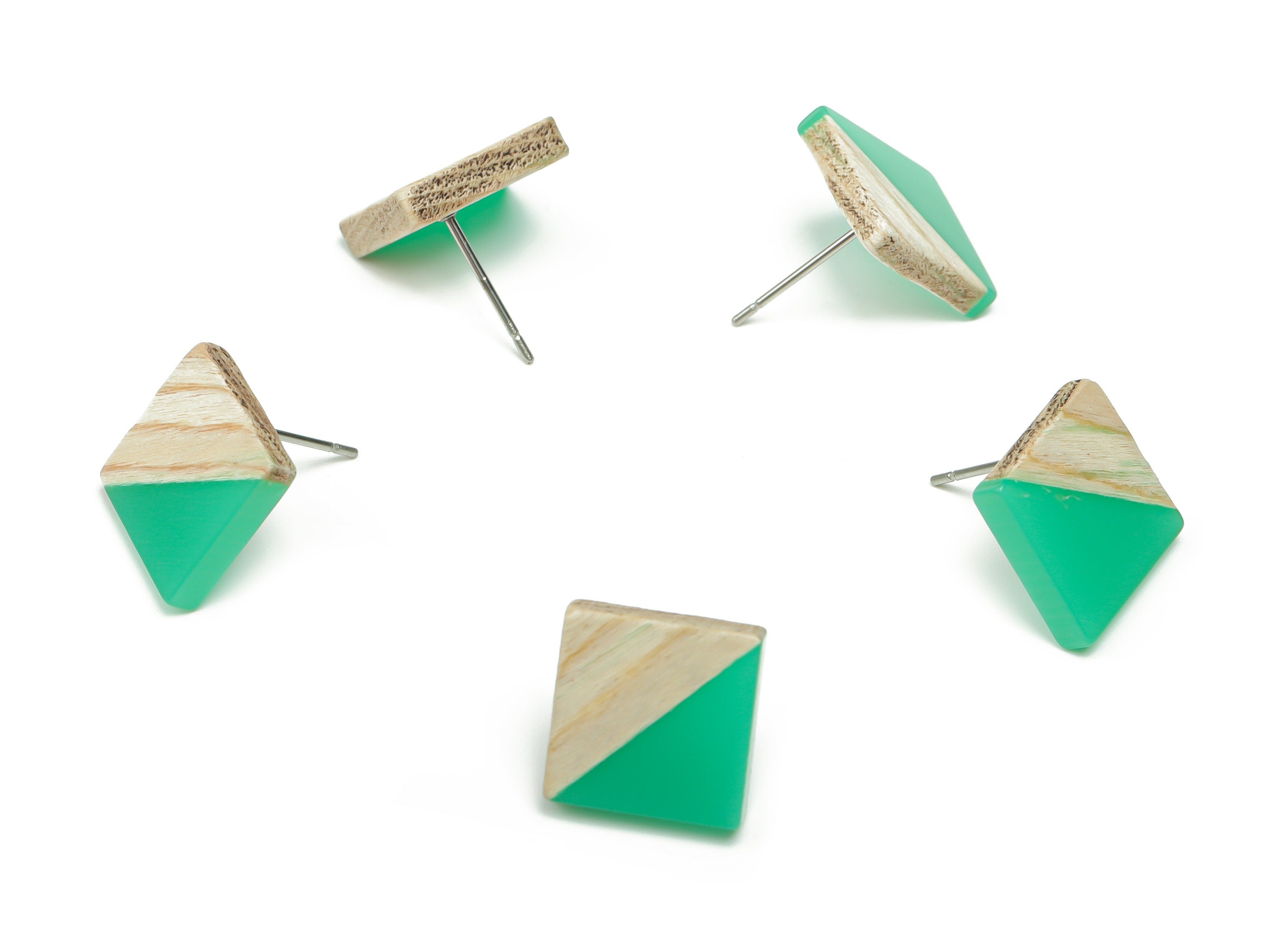 Plain Wood Square Earring Stud - Resin Square Post - 316 Surgical Stainless Steel Stud - Jewelry Supplies - 12.81x12.74x2.96mm - BB1134C - DOMEDBAZAAR
