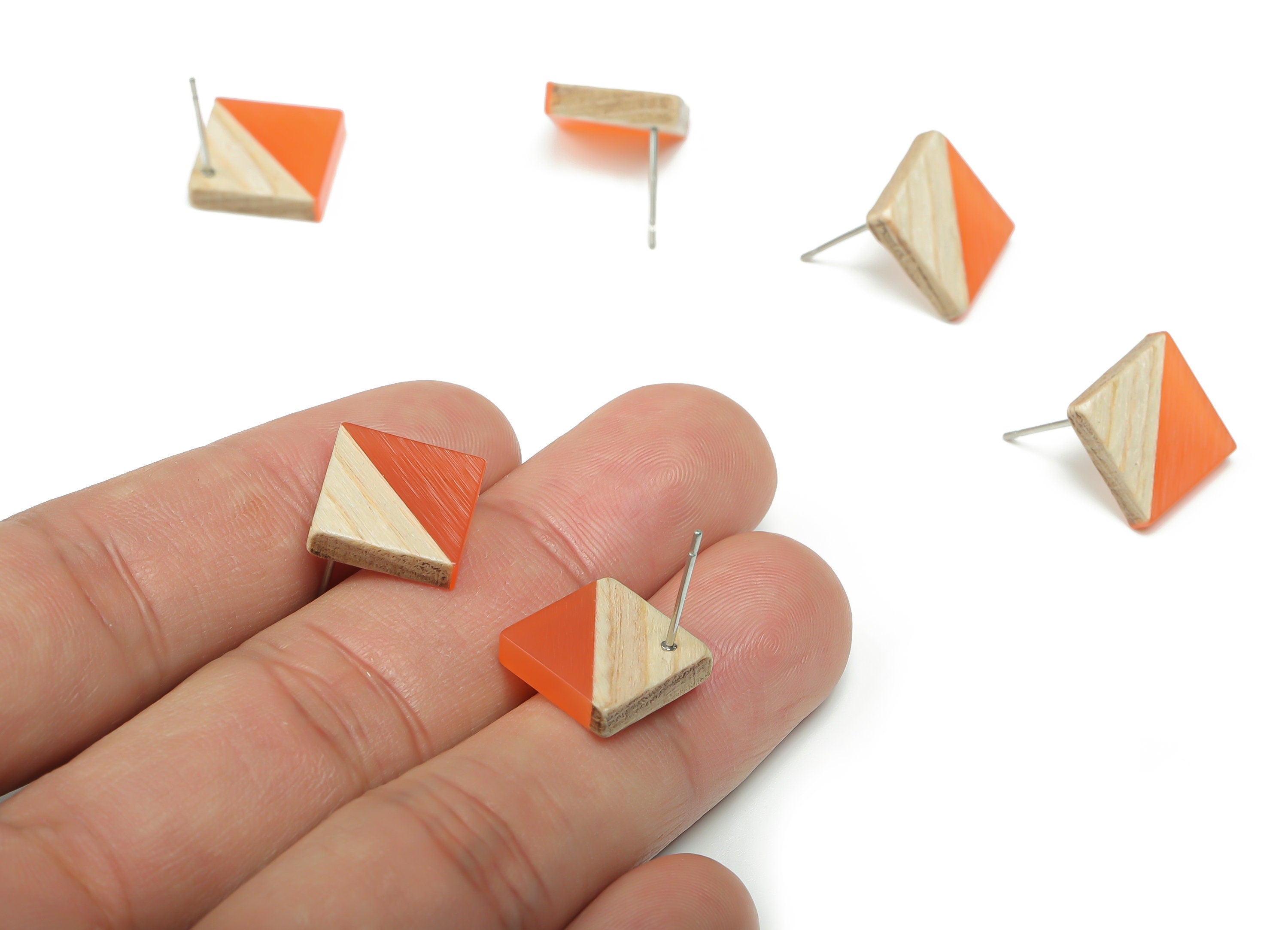 Plain Wood Square Earring Stud - Resin Square Post - 316 Surgical Stainless Steel Stud - Jewelry Supplies - 12.81x12.74x2.96mm - BB1134D - DOMEDBAZAAR