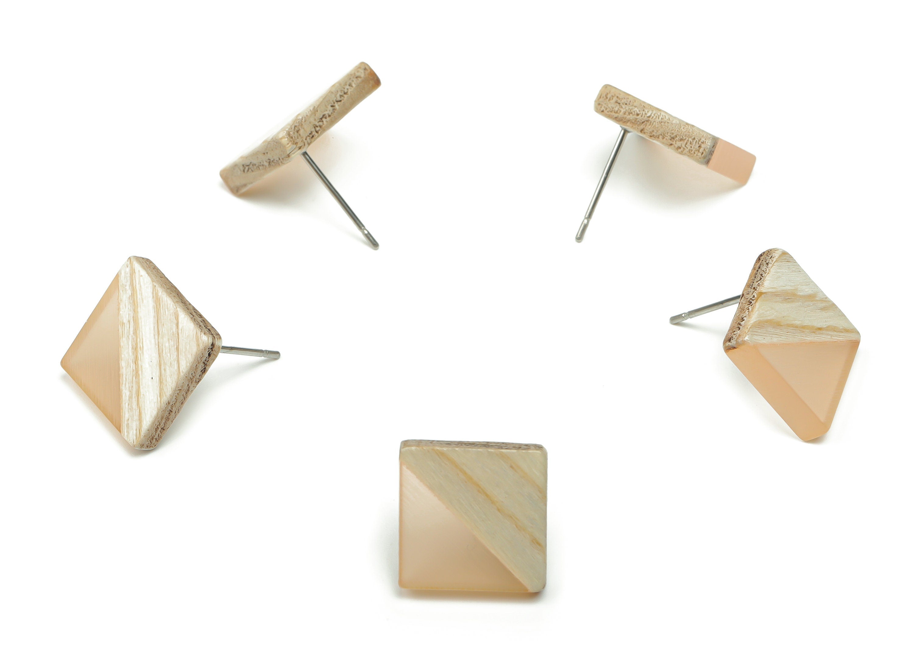 Plain Wood Square Earring Stud - Resin Square Post - 316 Surgical Stainless Steel Stud - Jewelry Supplies - 12.81x12.74x2.96mm - BB1134L - DOMEDBAZAAR