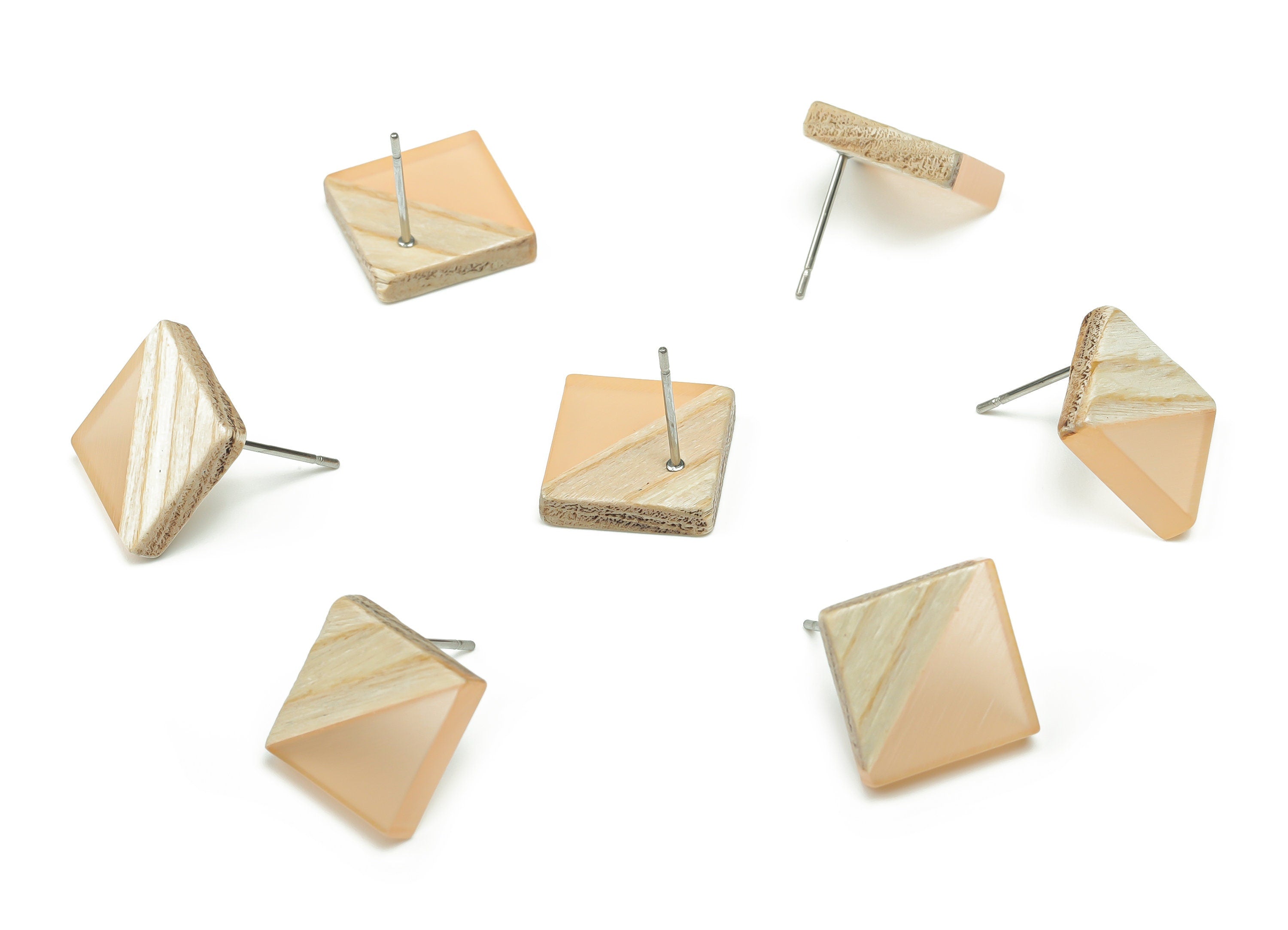 Plain Wood Square Earring Stud - Resin Square Post - 316 Surgical Stainless Steel Stud - Jewelry Supplies - 12.81x12.74x2.96mm - BB1134L - DOMEDBAZAAR