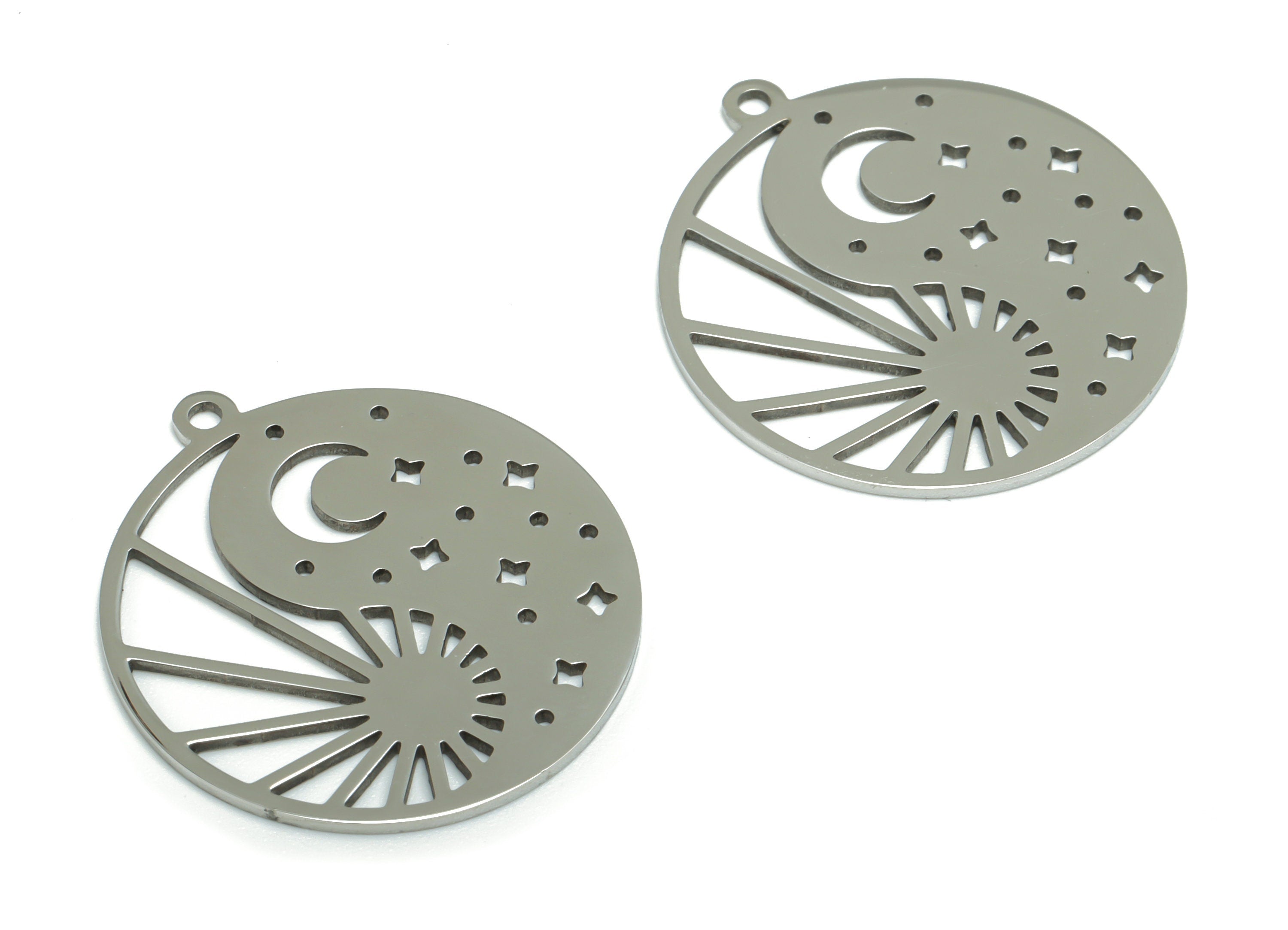 Stainless Steel Round Sun Moon Planet Earring Charms - Stainless Steel Crescent Star Pendant - Jewelry Supplies - 27.2x24.8x0.9mm - SSZS0022 - DOMEDBAZAAR