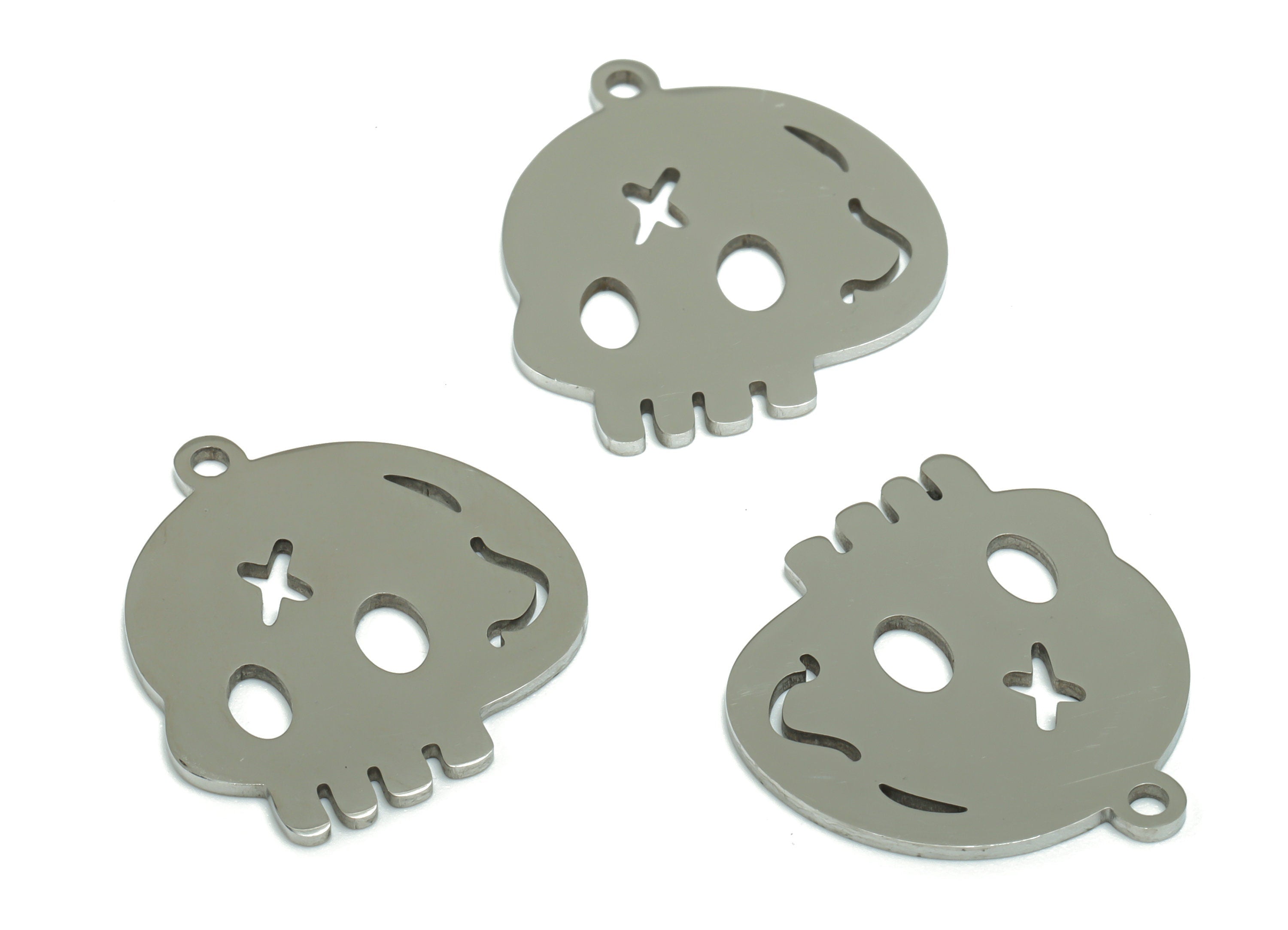 Stainless Steel Skull Earring Charms - Stainless Steel Cranium Pendant - Jewelry Making Supplies - 21.1x19.75x0.89mm - SSZS0023 - DOMEDBAZAAR