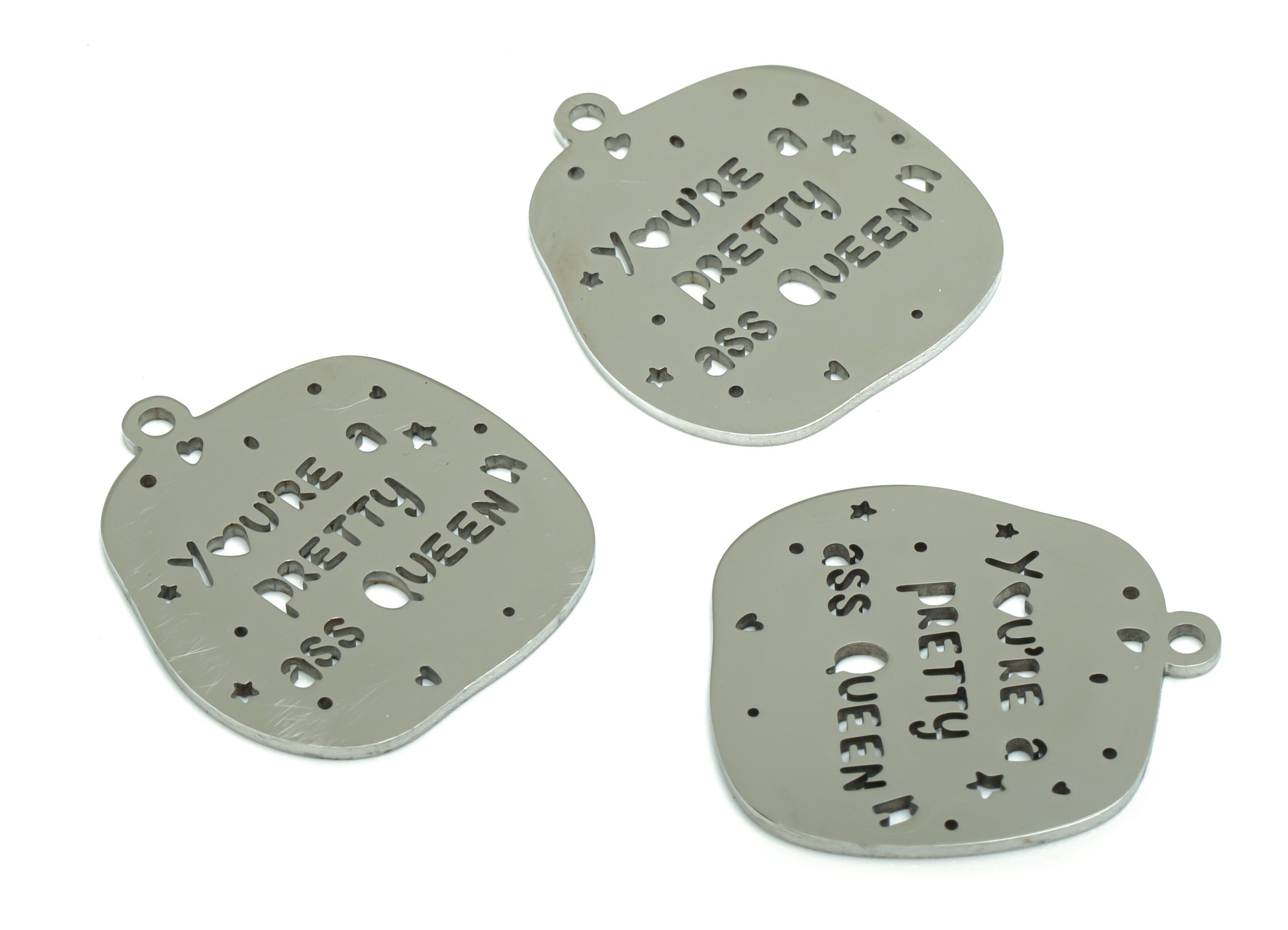Stainless Steel  You’RE A PRETTY QUEEN Earring Charms - Stainless Steel Words Phrase Star Heart Pendant - 22.33x19.73x0.8mm - SSZS0016 - DOMEDBAZAAR
