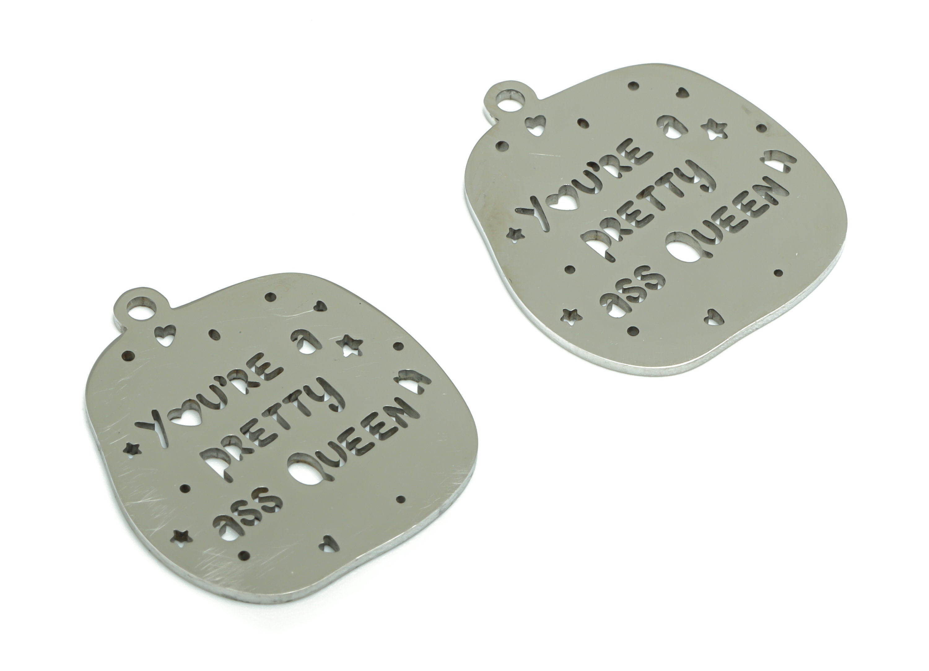 Stainless Steel  You’RE A PRETTY QUEEN Earring Charms - Stainless Steel Words Phrase Star Heart Pendant - 22.33x19.73x0.8mm - SSZS0016 - DOMEDBAZAAR