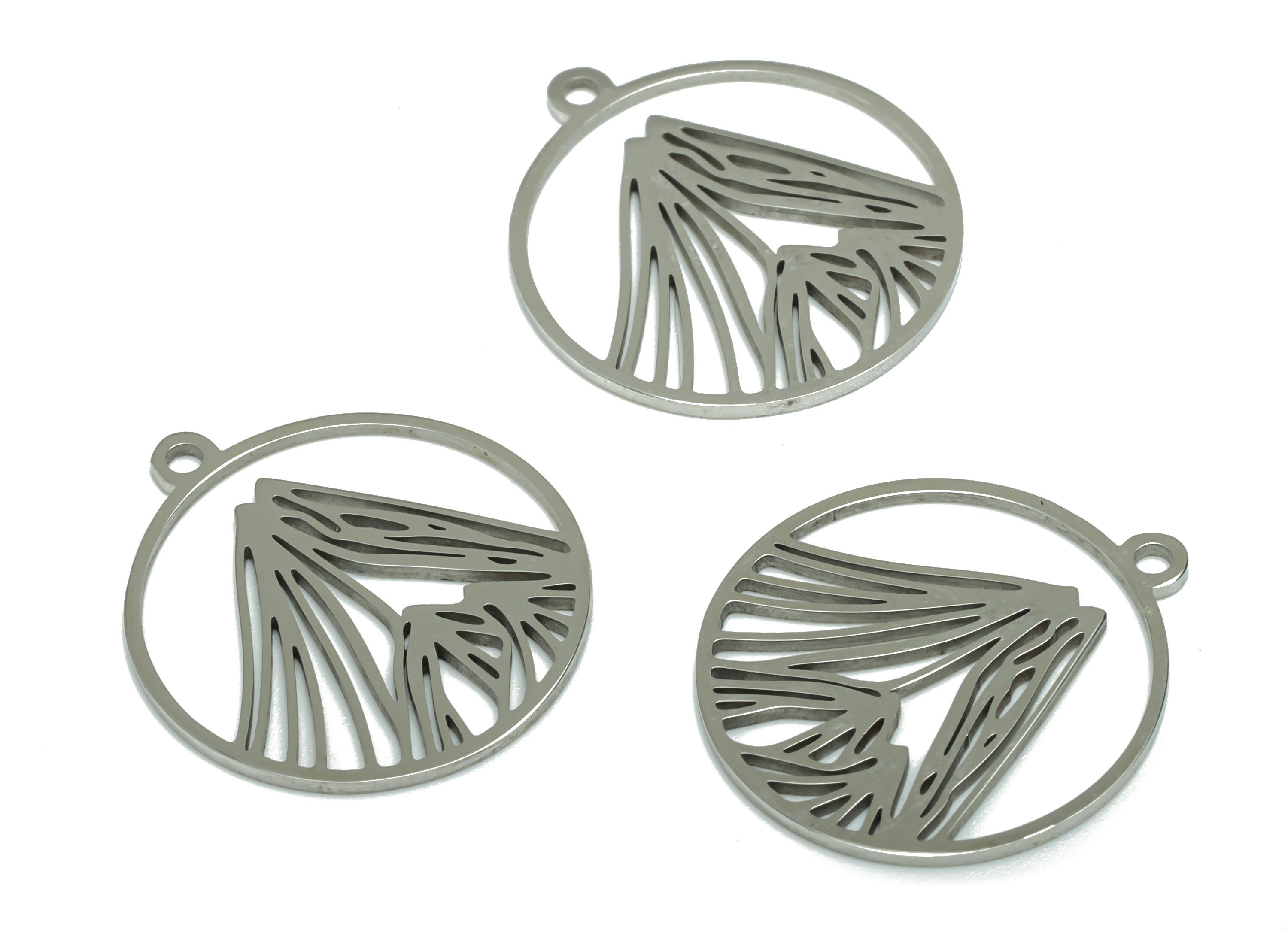 Stainless Steel Round Mountain Earring Charms - Stainless Steel Summit Mountain Pendant - Jewelry Supplies - 22.09x19.79x0.76mm - SSZS0009 - DOMEDBAZAAR