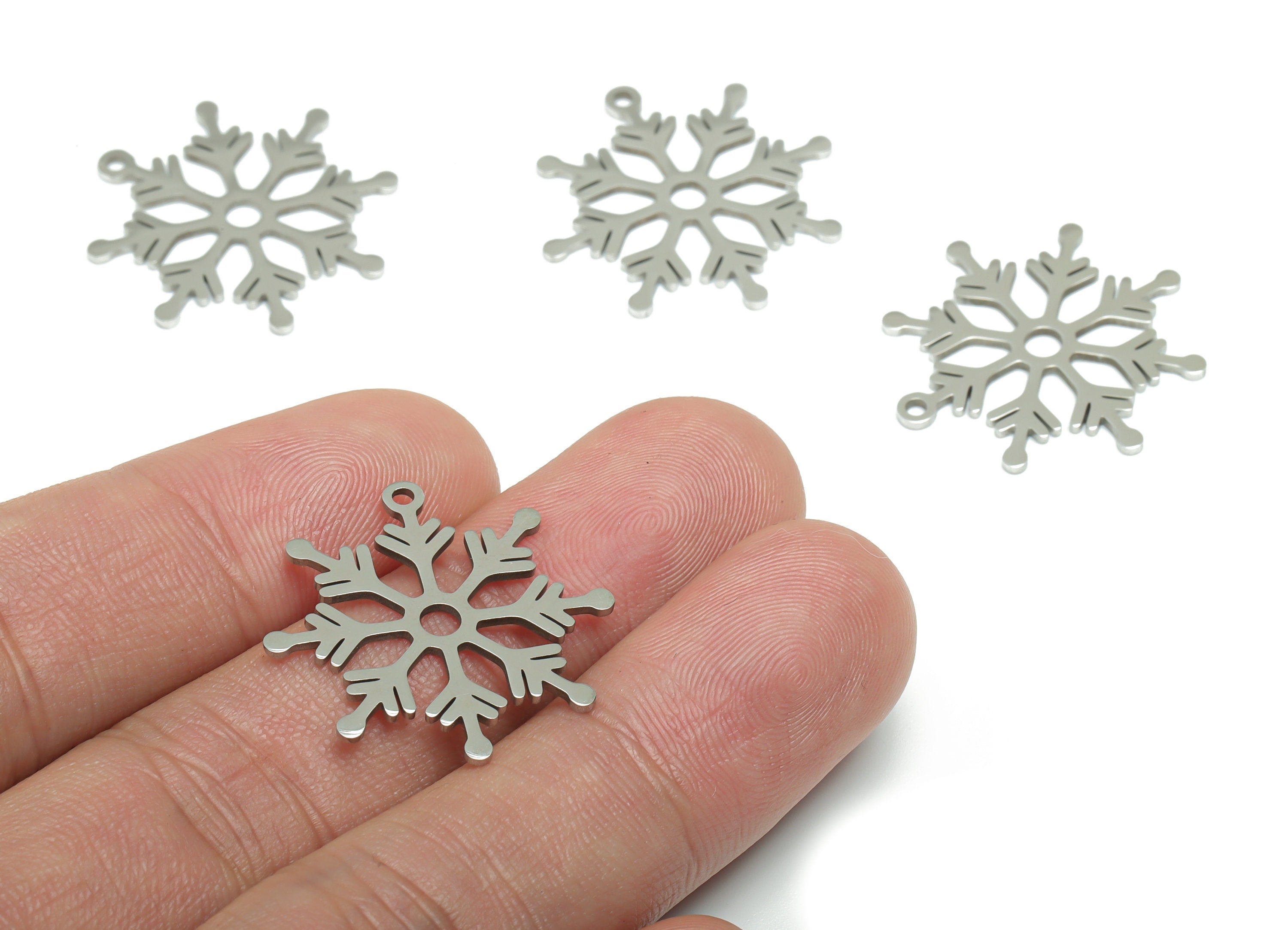 Stainless Steel Snowflake Earring Charms - Stainless Steel Snowflake Pendant - Jewelry Making Supplies - 25.35x24.78x0.86mm - SSZS0005 - DOMEDBAZAAR