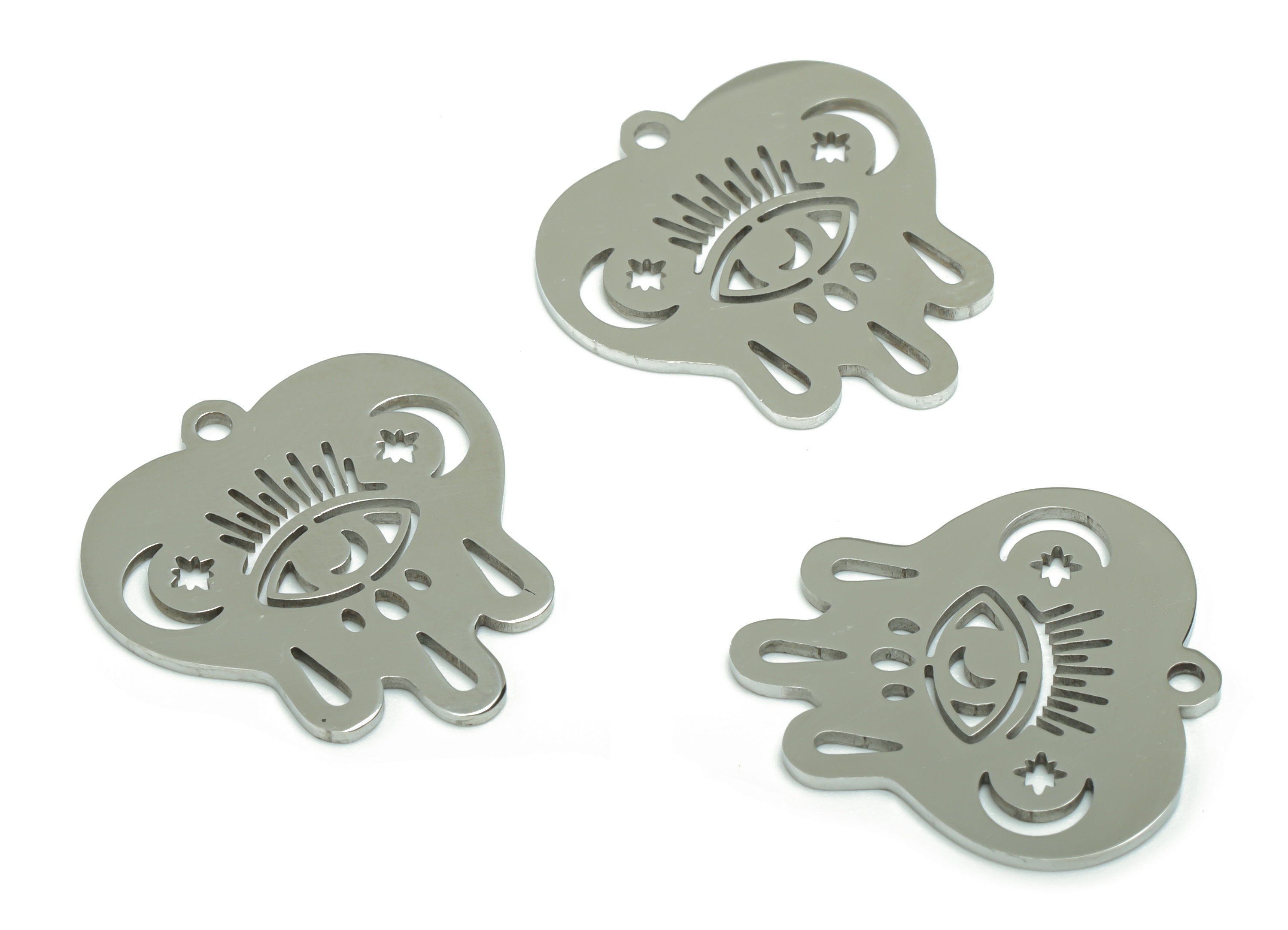 Stainless Steel Heart Eye Planet Earring Charms - Stainless Steel Moon Star Drop Pendant - Jewelry Supplies - 20.97x19.74x0.88mm - SSZS0026 - DOMEDBAZAAR