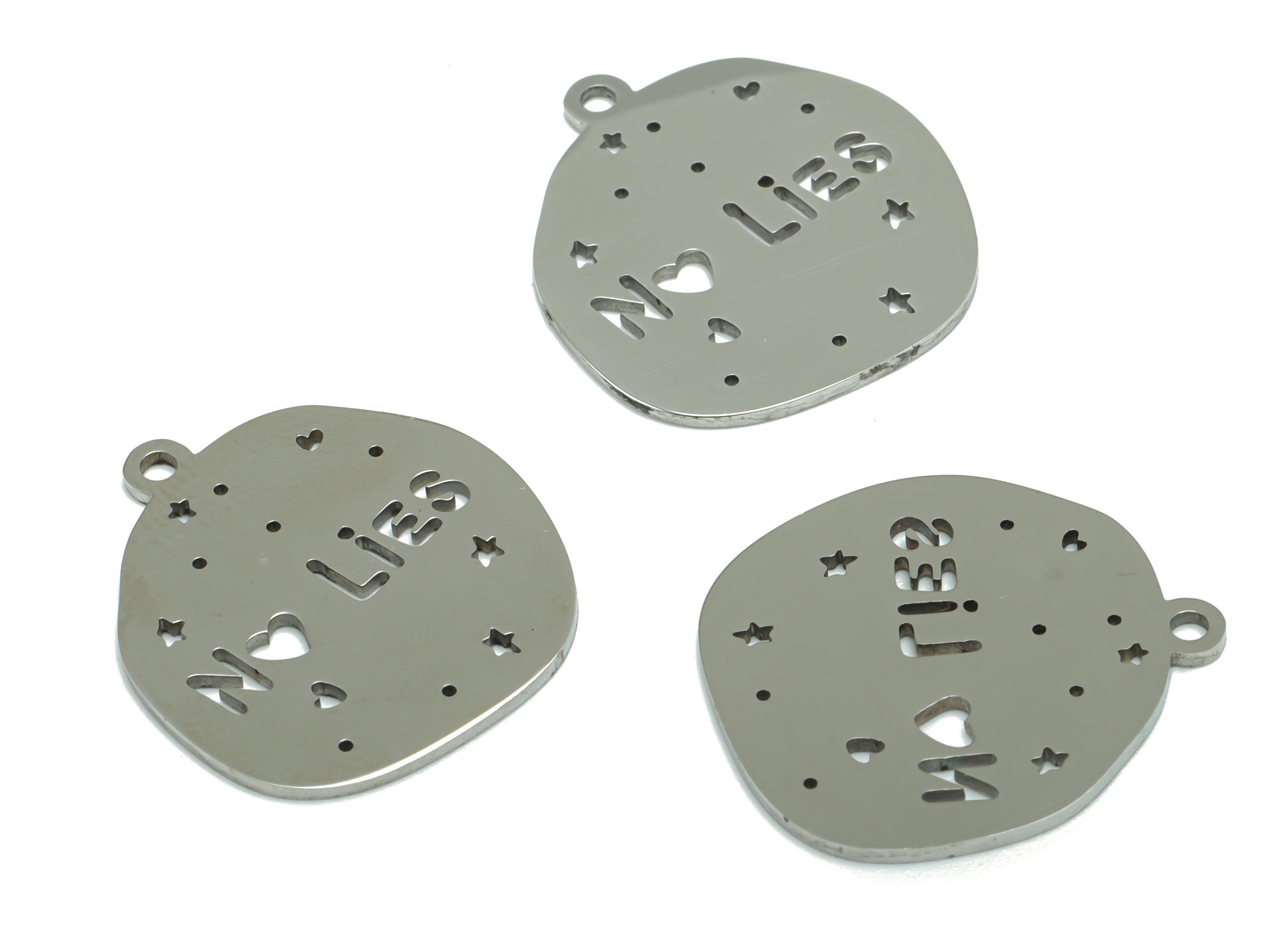 Stainless Steel No Lies Earring Charms - Stainless Steel Star Heart Pendant Words Phrase - Jewelry Supplies - 21.9x19.38x0.9mm - SSZS0011 - DOMEDBAZAAR