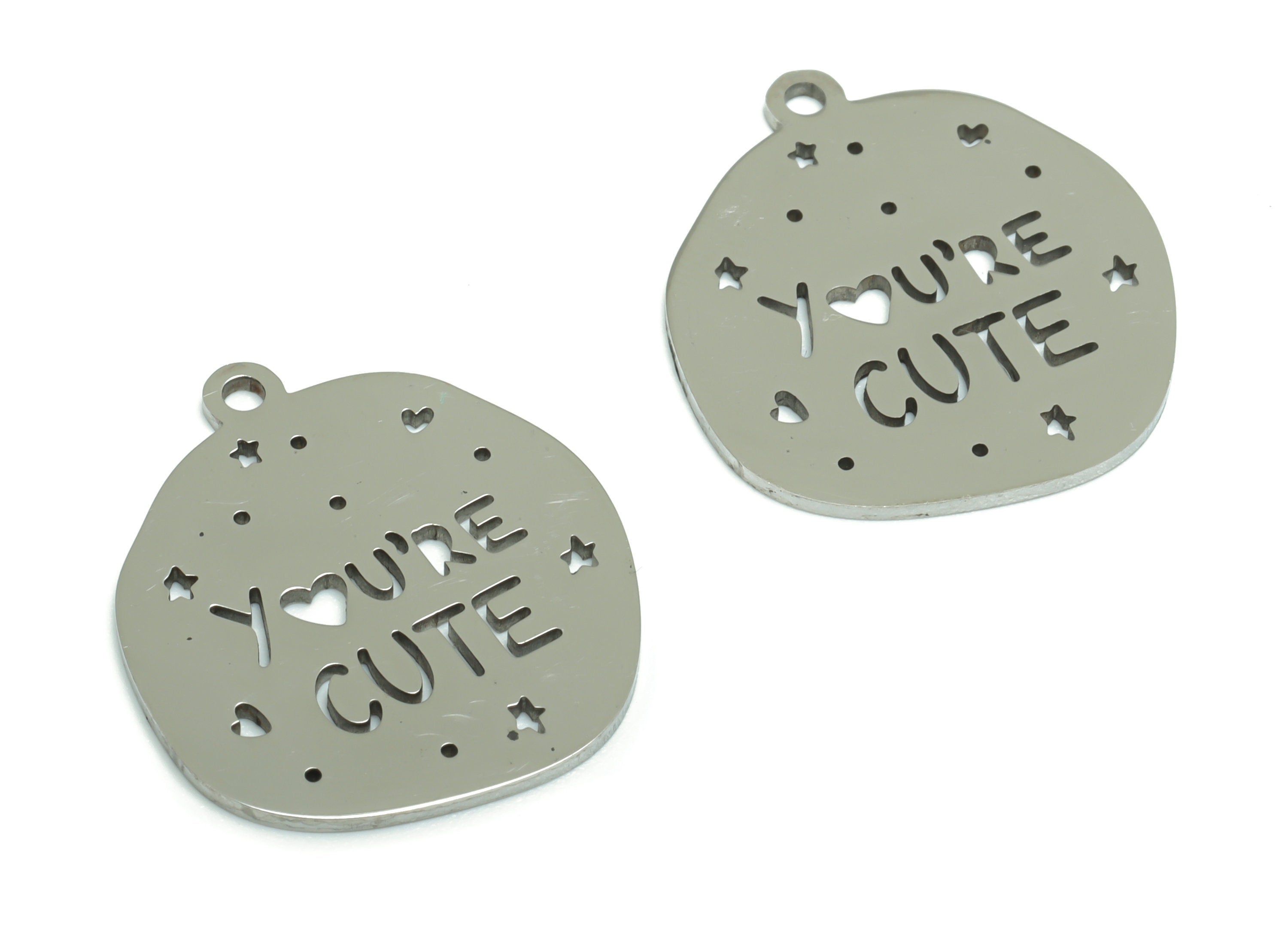 Stainless Steel  You’Re Cute Earring Charms - Stainless Steel Phrase Star Heart Pendant - Jewelry Supplies - 21.93x19.4x0.86mm - SSZS0012 - DOMEDBAZAAR