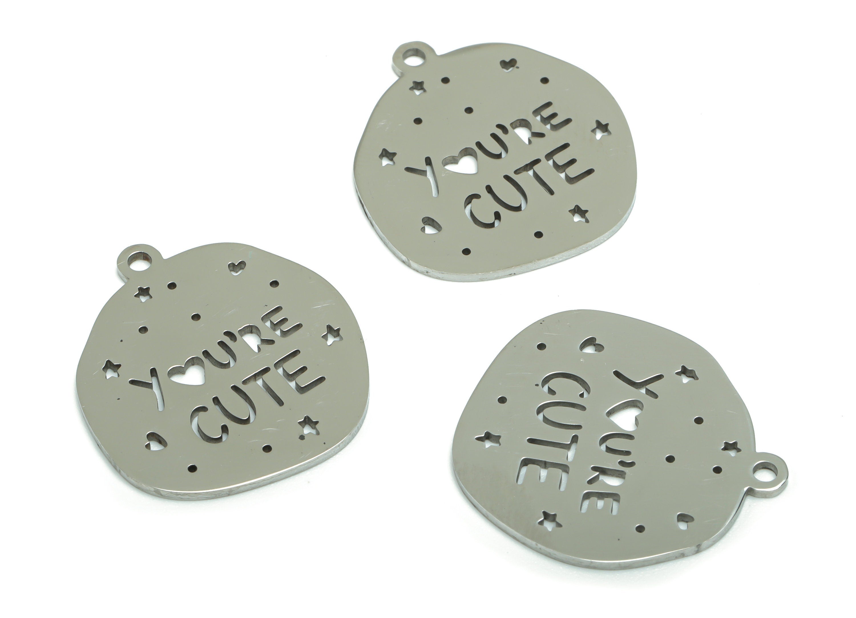 Stainless Steel  You’Re Cute Earring Charms - Stainless Steel Phrase Star Heart Pendant - Jewelry Supplies - 21.93x19.4x0.86mm - SSZS0012 - DOMEDBAZAAR