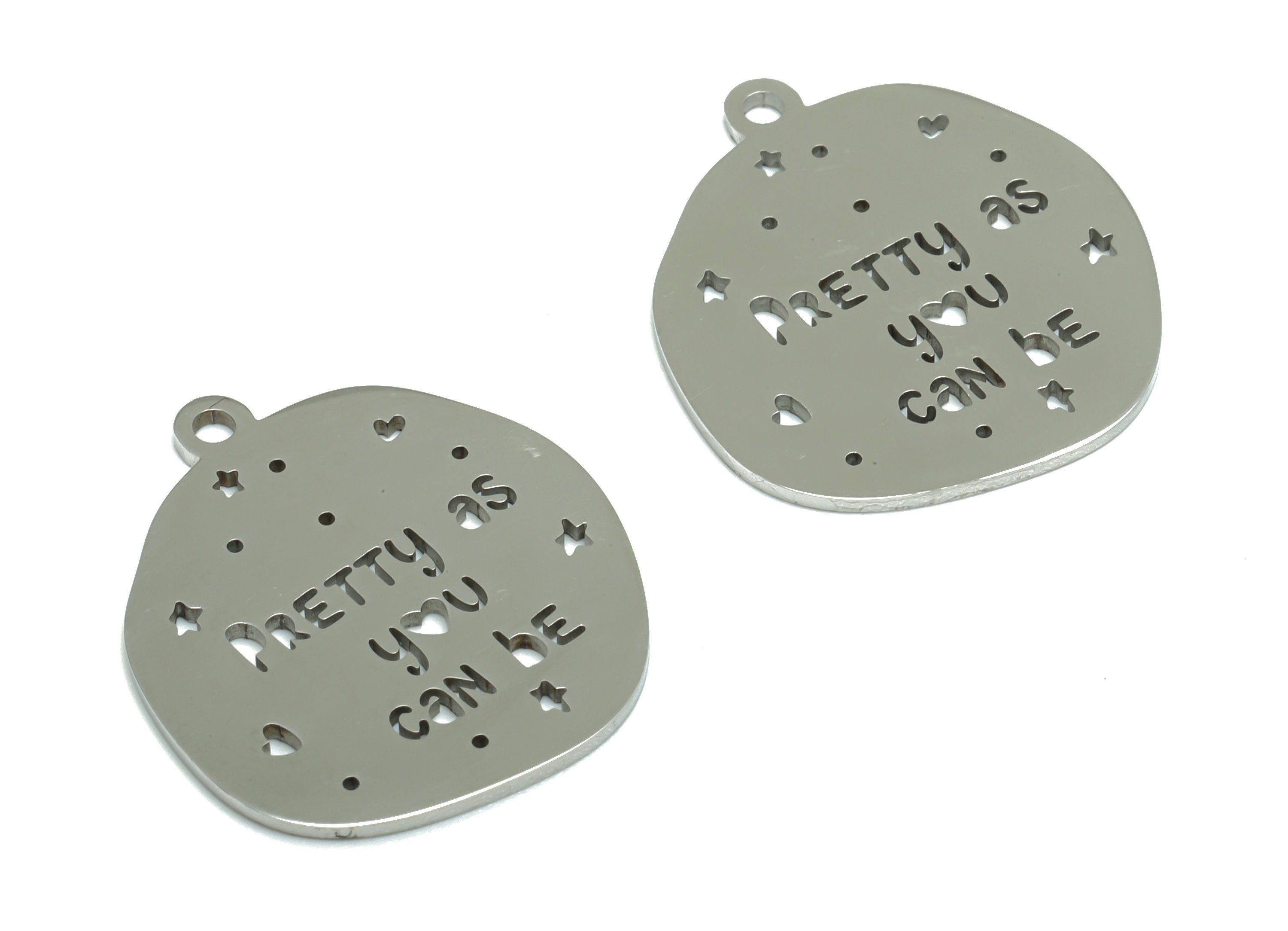 Stainless Steel Pretty As You Can Be Earring Charms - Stainless Steel Star Phrase Words Heart Pendant - 21.98x19.68x0.89mm - SSZS0013 - DOMEDBAZAAR