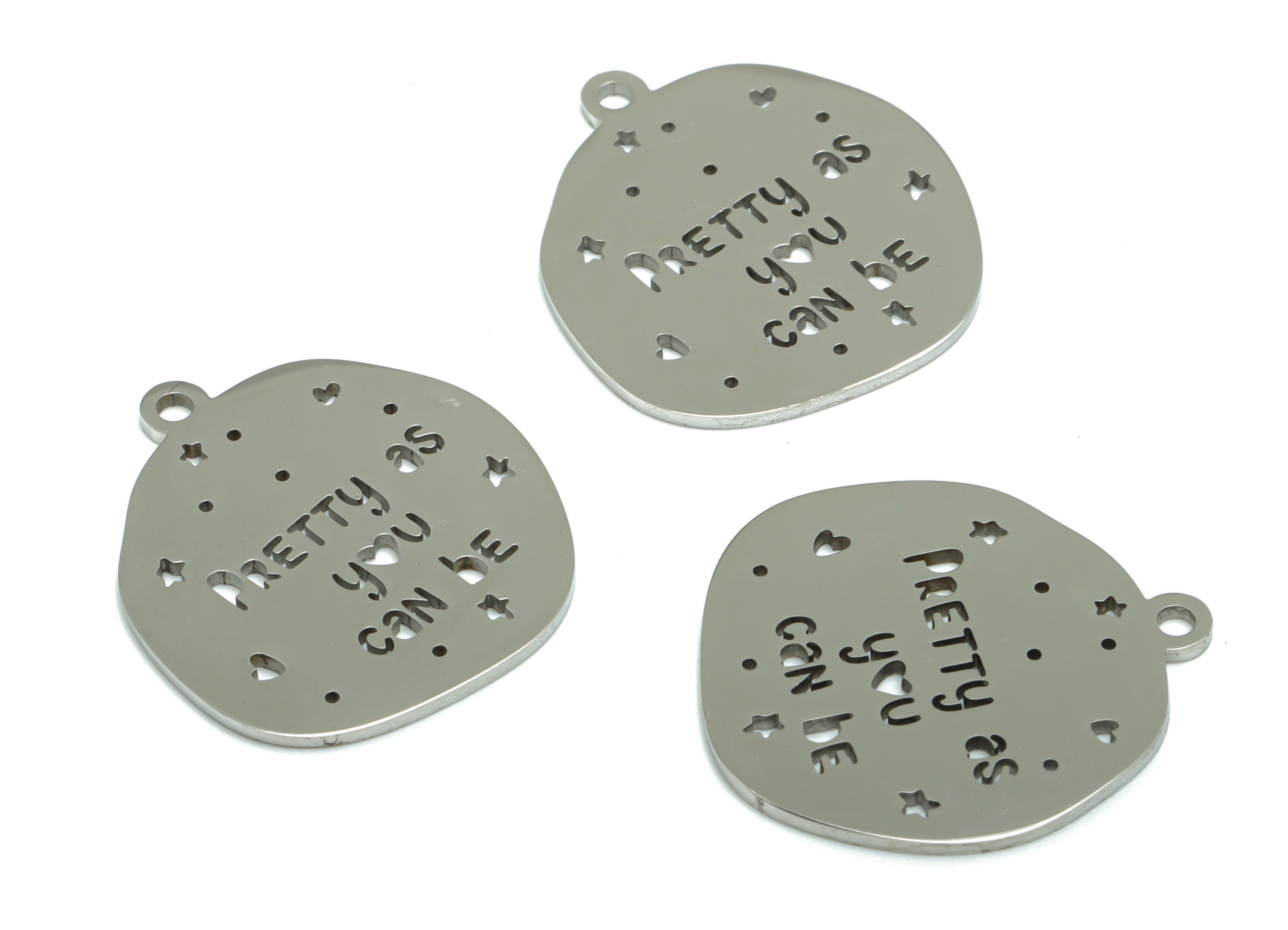 Stainless Steel Pretty As You Can Be Earring Charms - Stainless Steel Star Phrase Words Heart Pendant - 21.98x19.68x0.89mm - SSZS0013 - DOMEDBAZAAR