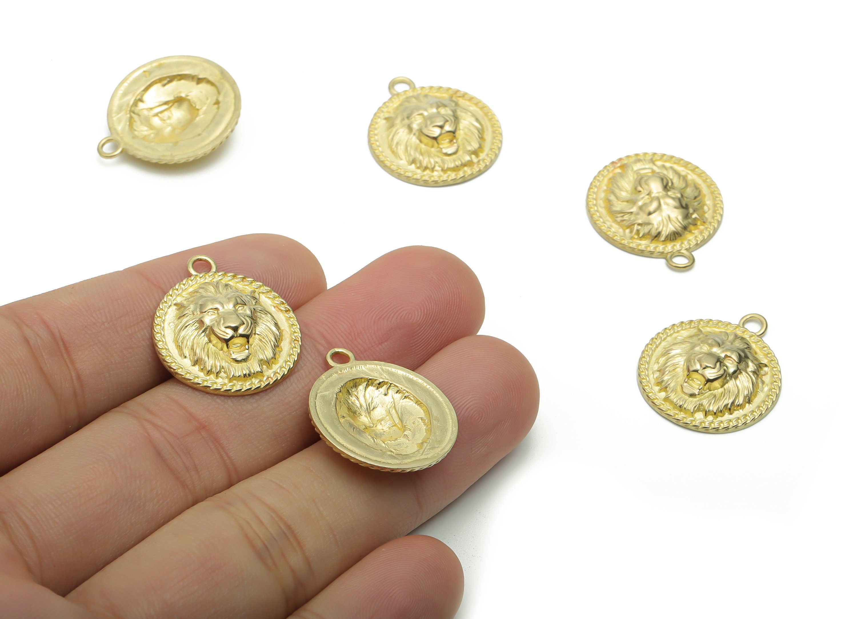 Brass Round Lion King Earring Charms - Raw Brass Relief Lion Pendant - DIY Jewelry Making Supplies - 22.75x19.71x1.47mm - PP5087 - DOMEDBAZAAR