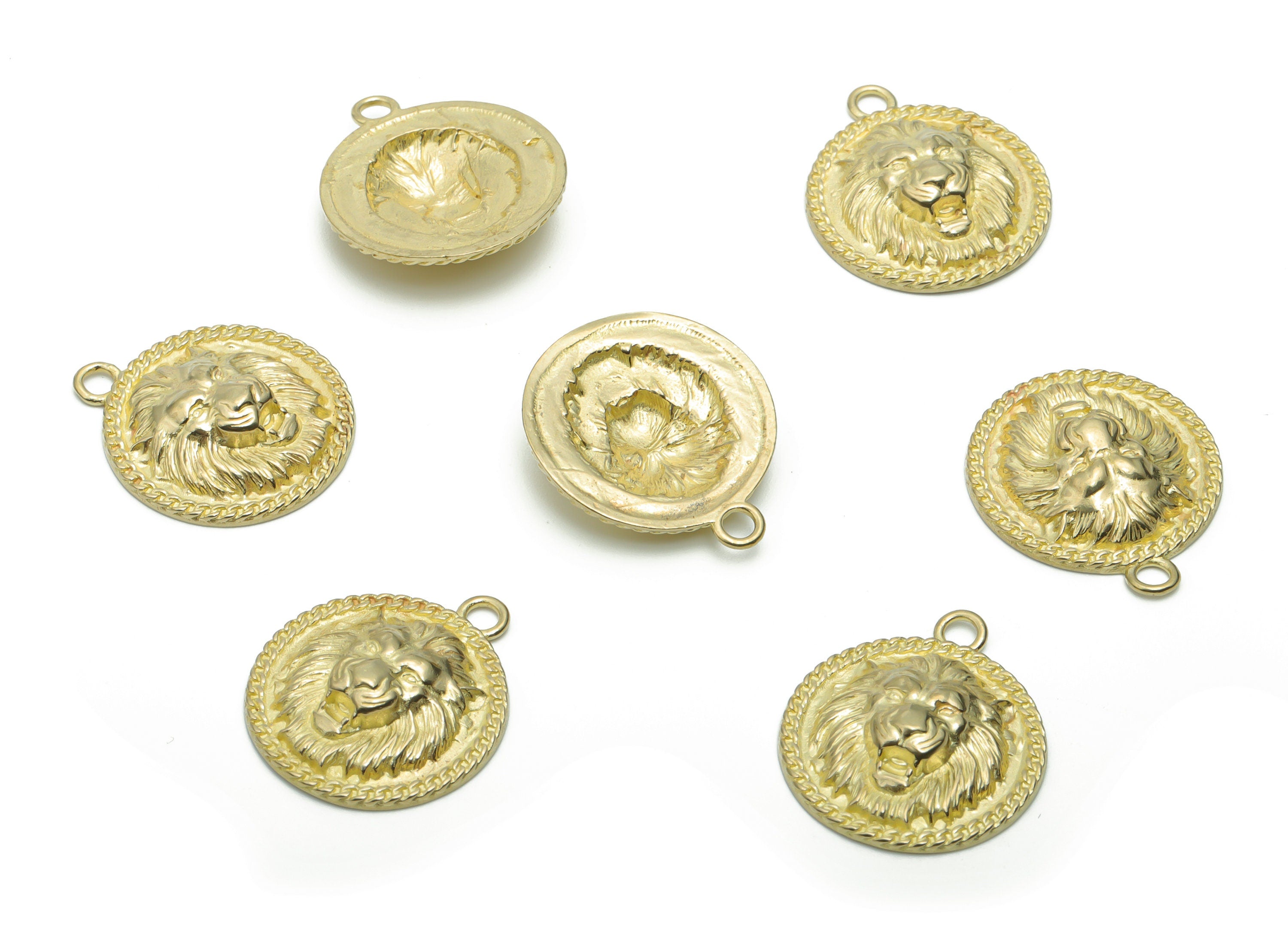 Brass Round Lion King Earring Charms - Raw Brass Relief Lion Pendant - DIY Jewelry Making Supplies - 22.75x19.71x1.47mm - PP5087 - DOMEDBAZAAR