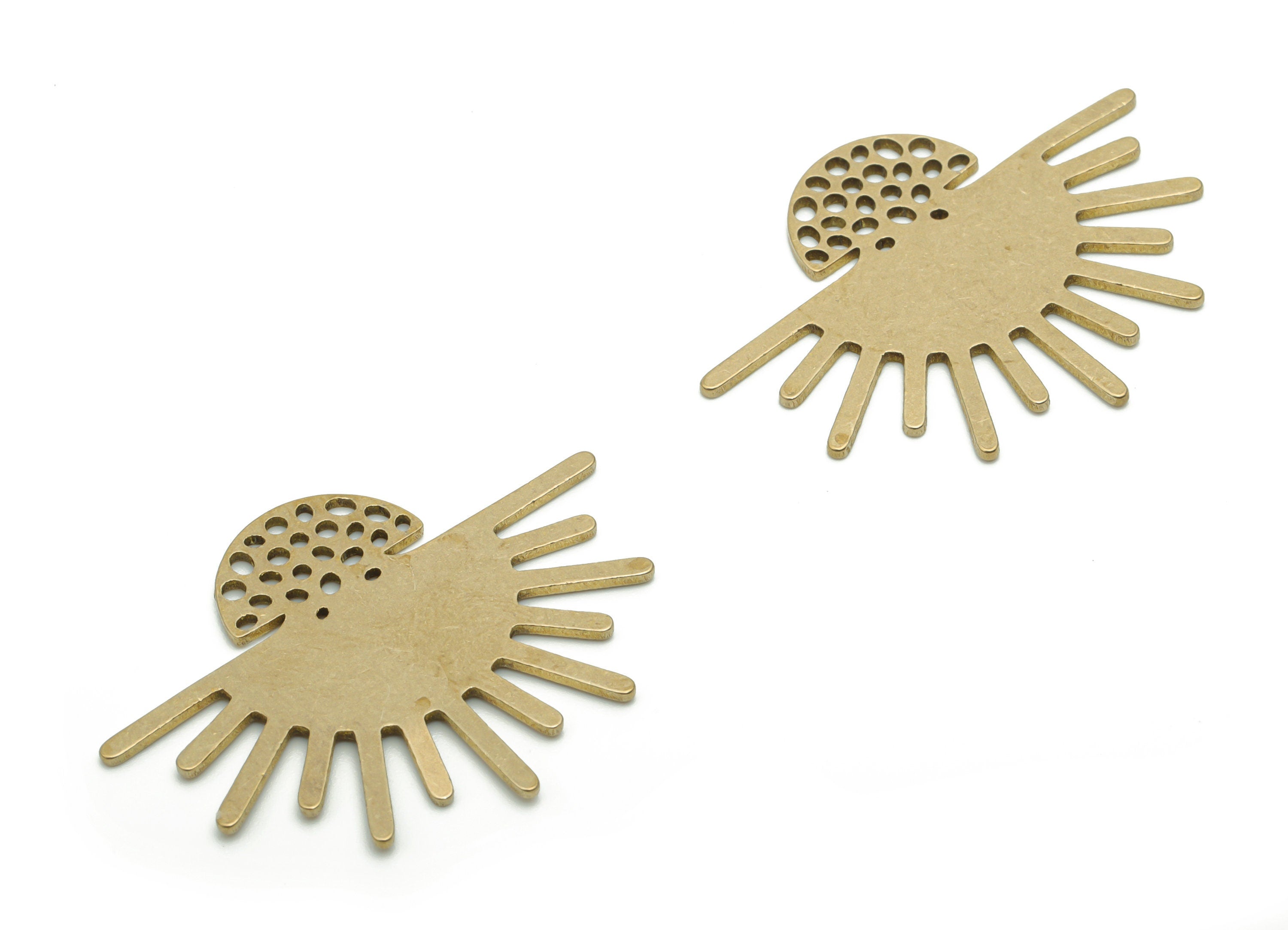 Brass Bubble Semicircle Sun Earring Charms - Raw Brass Half Moon Sun Pendant - Jewelry Making Supplies - 34.65x25.05x0.84mm - PPZ0141 - DOMEDBAZAAR