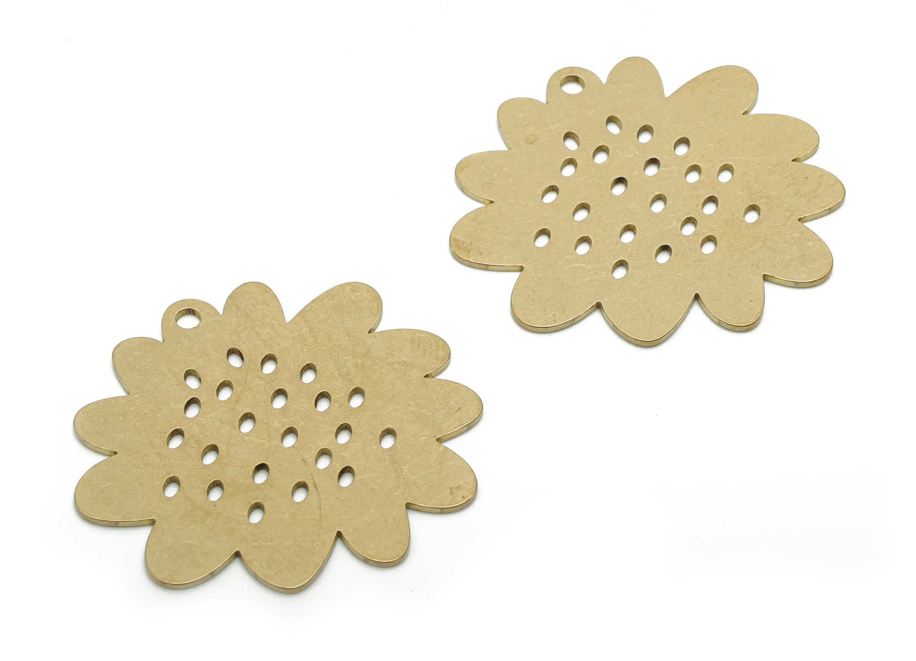Brass Bubble Flower Earring Charms - Raw Brass Bubble Flower Pendant - DIY Jewelry Making Supplies - 34.76x32x0.76mm - PPA1218 - DOMEDBAZAAR