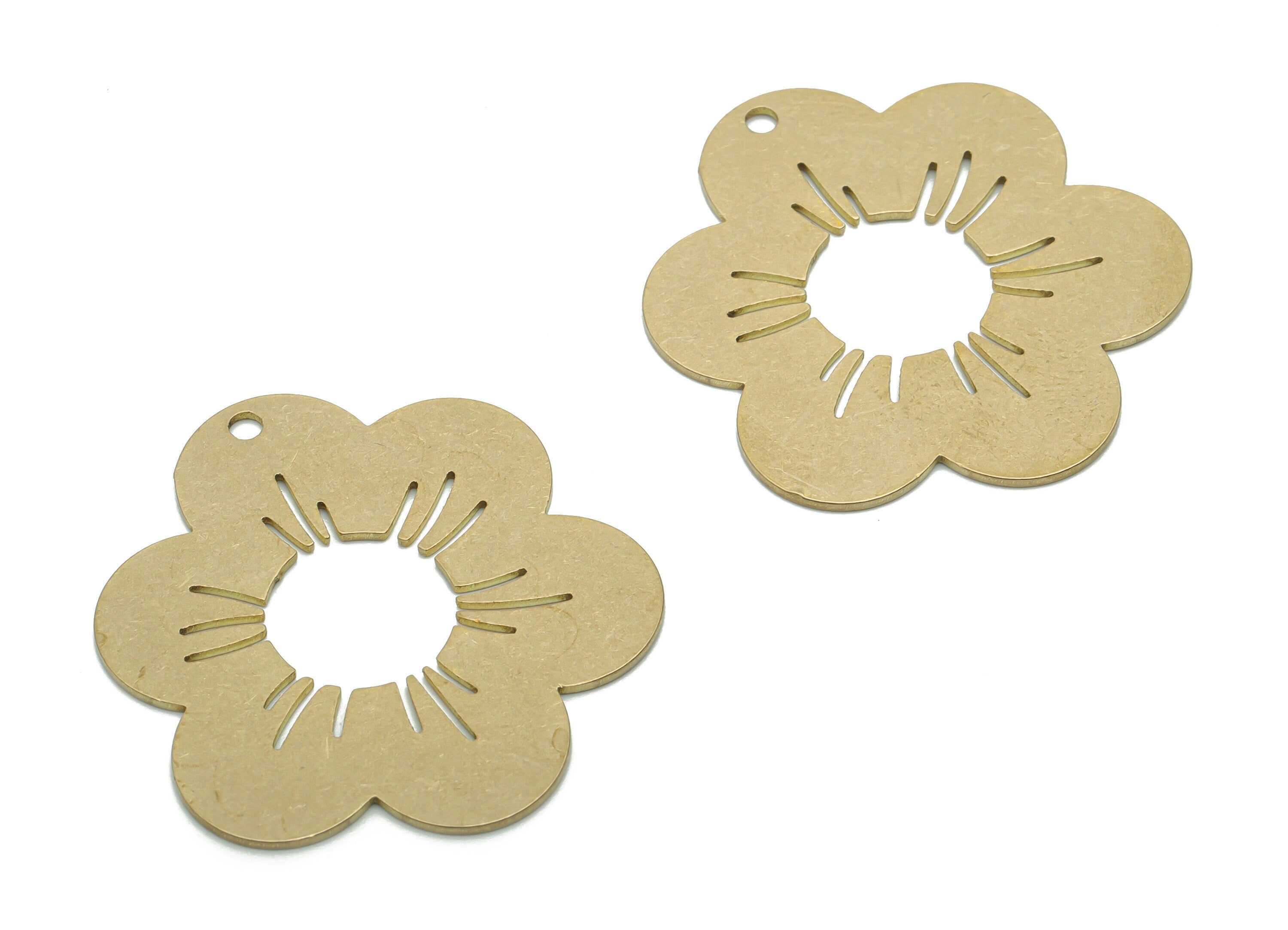 Brass Flower Sun Earring Charms - Raw Brass Sun Flower Pendant - DIY Jewelry Making Supplies - 34.81x31.55x0.76mm - PPA1220 - DOMEDBAZAAR