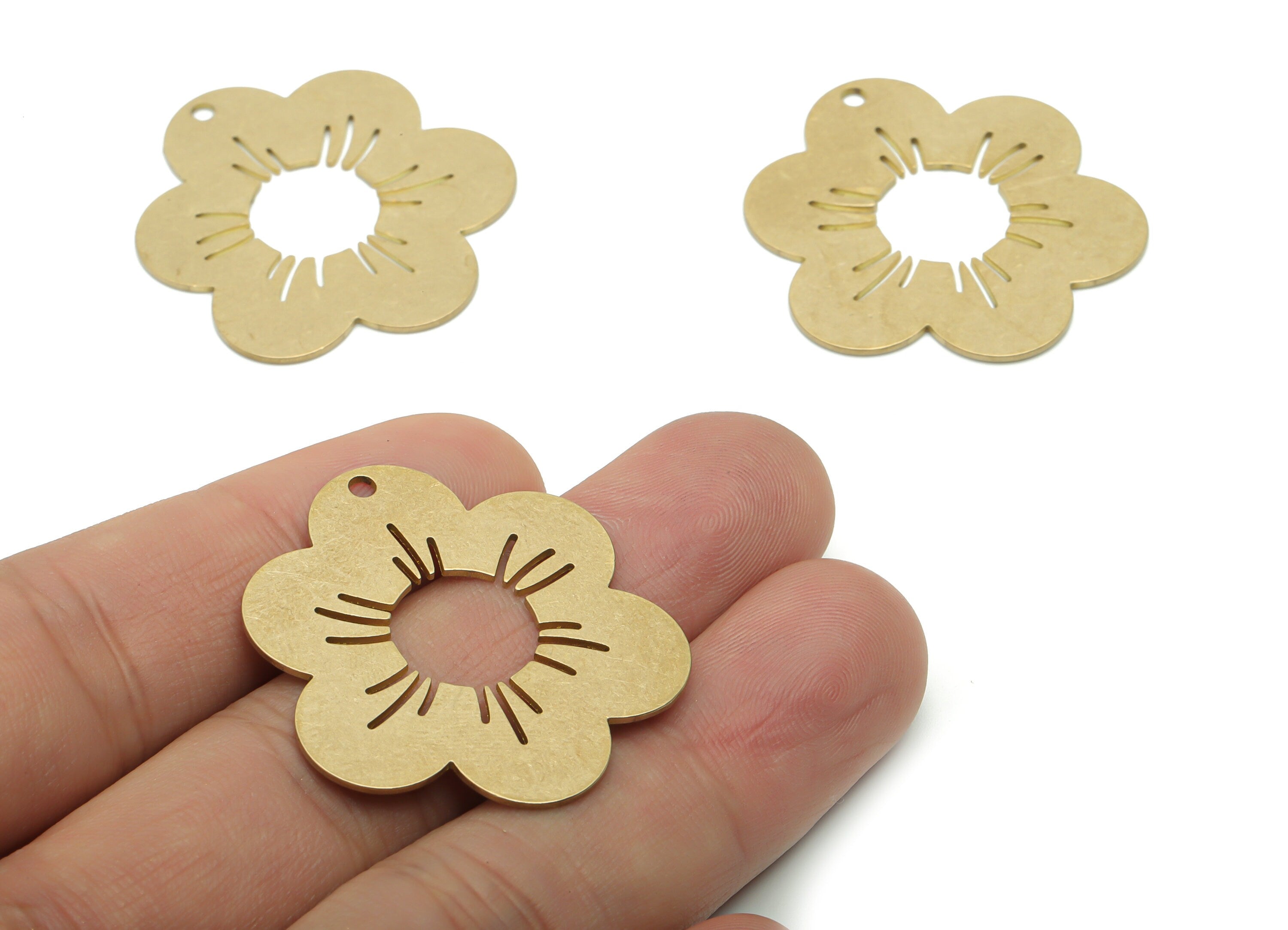 Brass Flower Sun Earring Charms - Raw Brass Sun Flower Pendant - DIY Jewelry Making Supplies - 34.81x31.55x0.76mm - PPA1220 - DOMEDBAZAAR