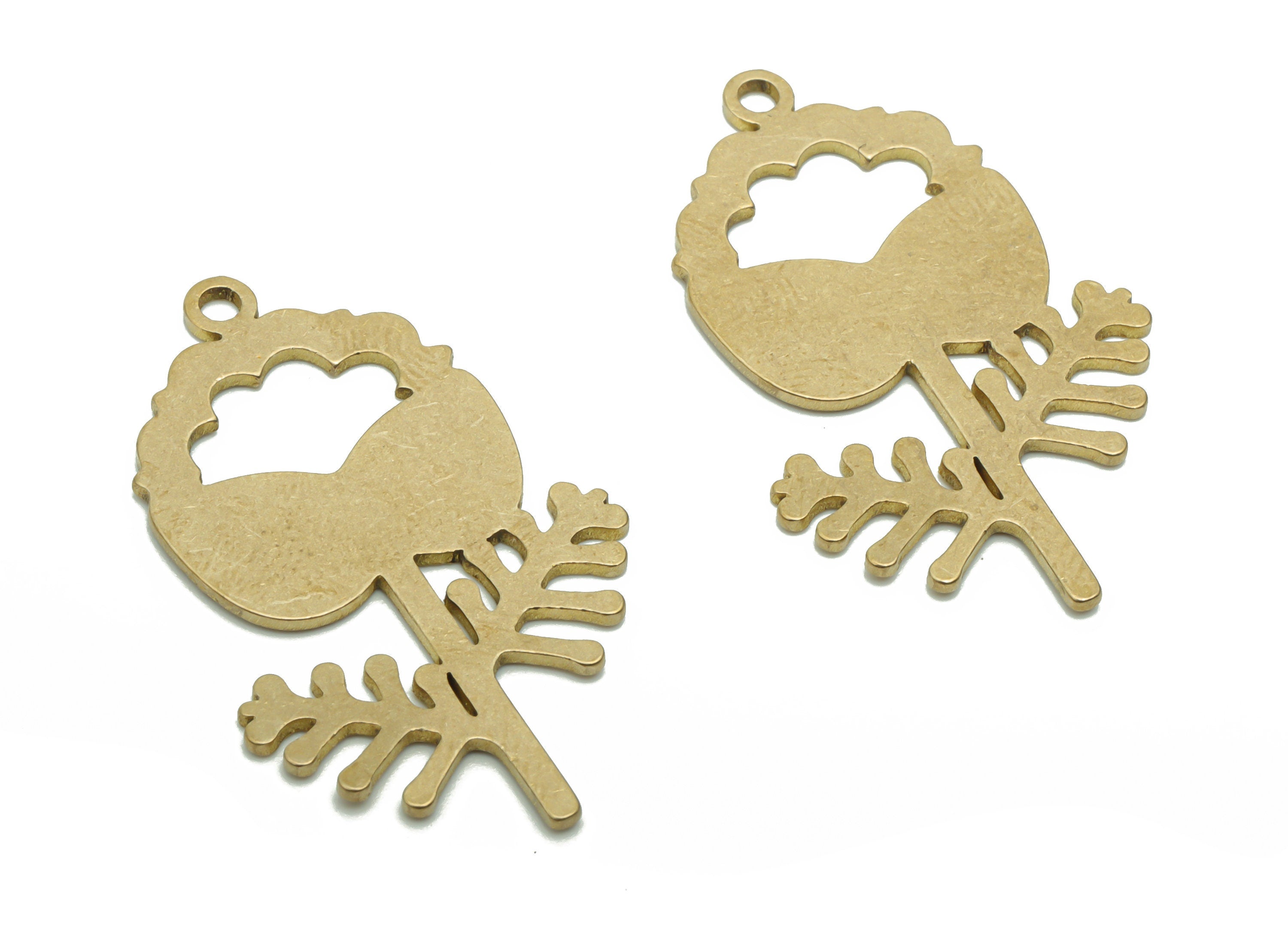 Brass Flower Earring Charms - Raw Brass Flower Pendant - DIY Jewelry Making Supplies - 34.76x21.41x0.84mm - PPA1249 - DOMEDBAZAAR