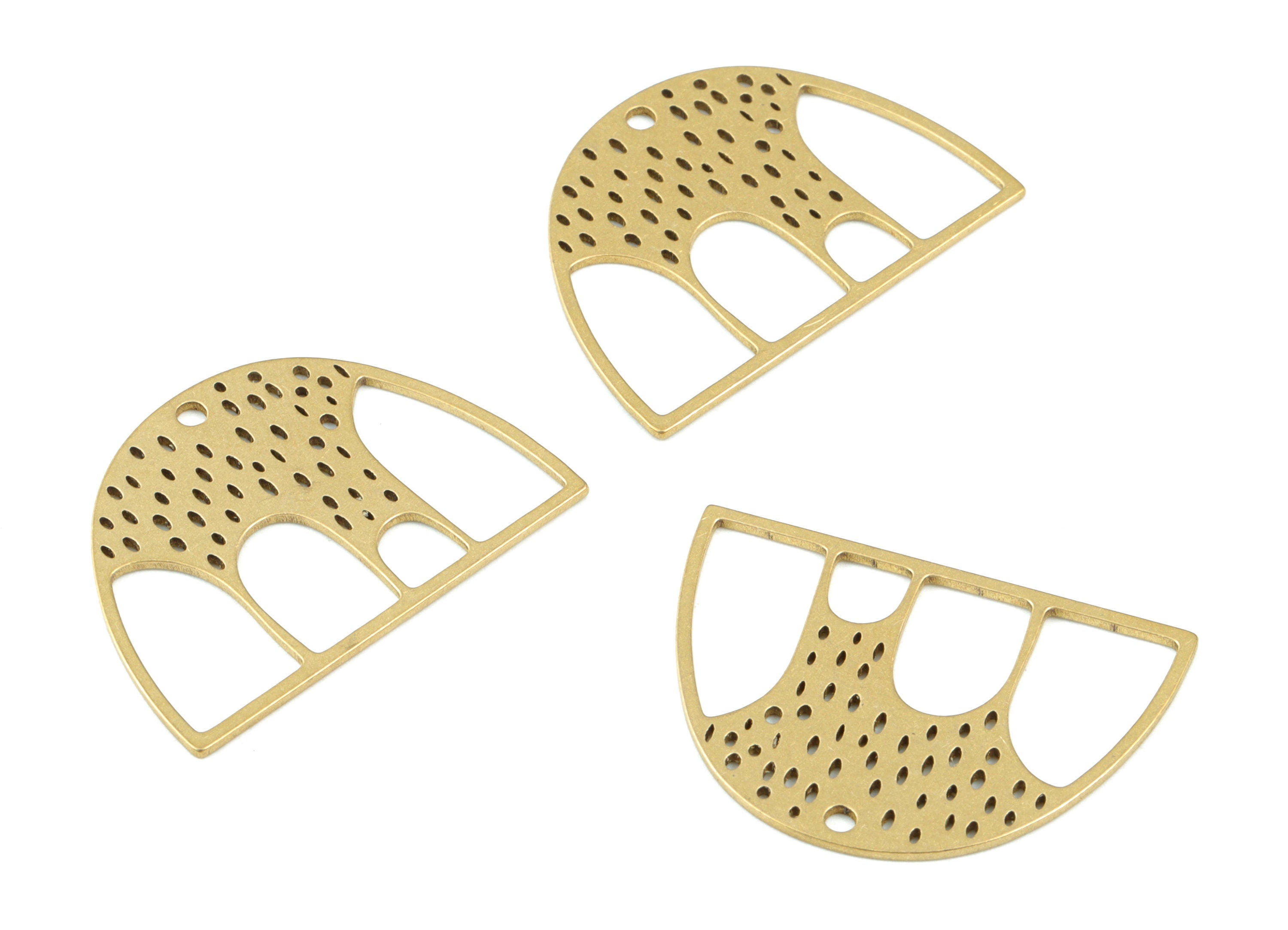 Brass Semicircle Earring Charms - Raw Brass Half Moon Domed Pendant - Jewelry Supplies - 30x21x0.8mm - PPM3456 - DOMEDBAZAAR