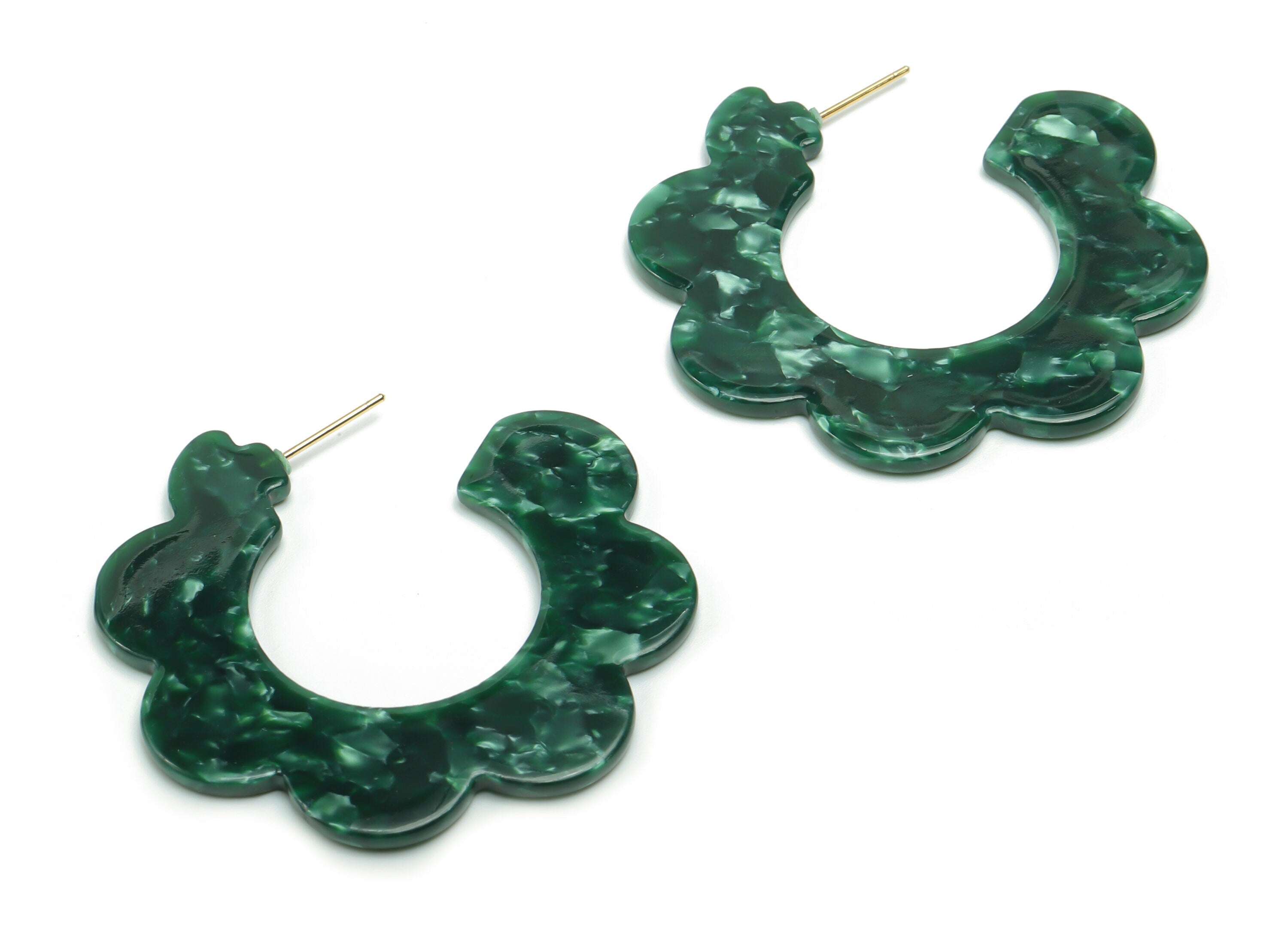 Acetate Flower Hoops Earring - Open Hoop Earrings Stud – Earring Post – Gold Tone Plated Stud –Code: A404 - 51.36x49.47x2.4mm - AC2368-A404G - DOMEDBAZAAR