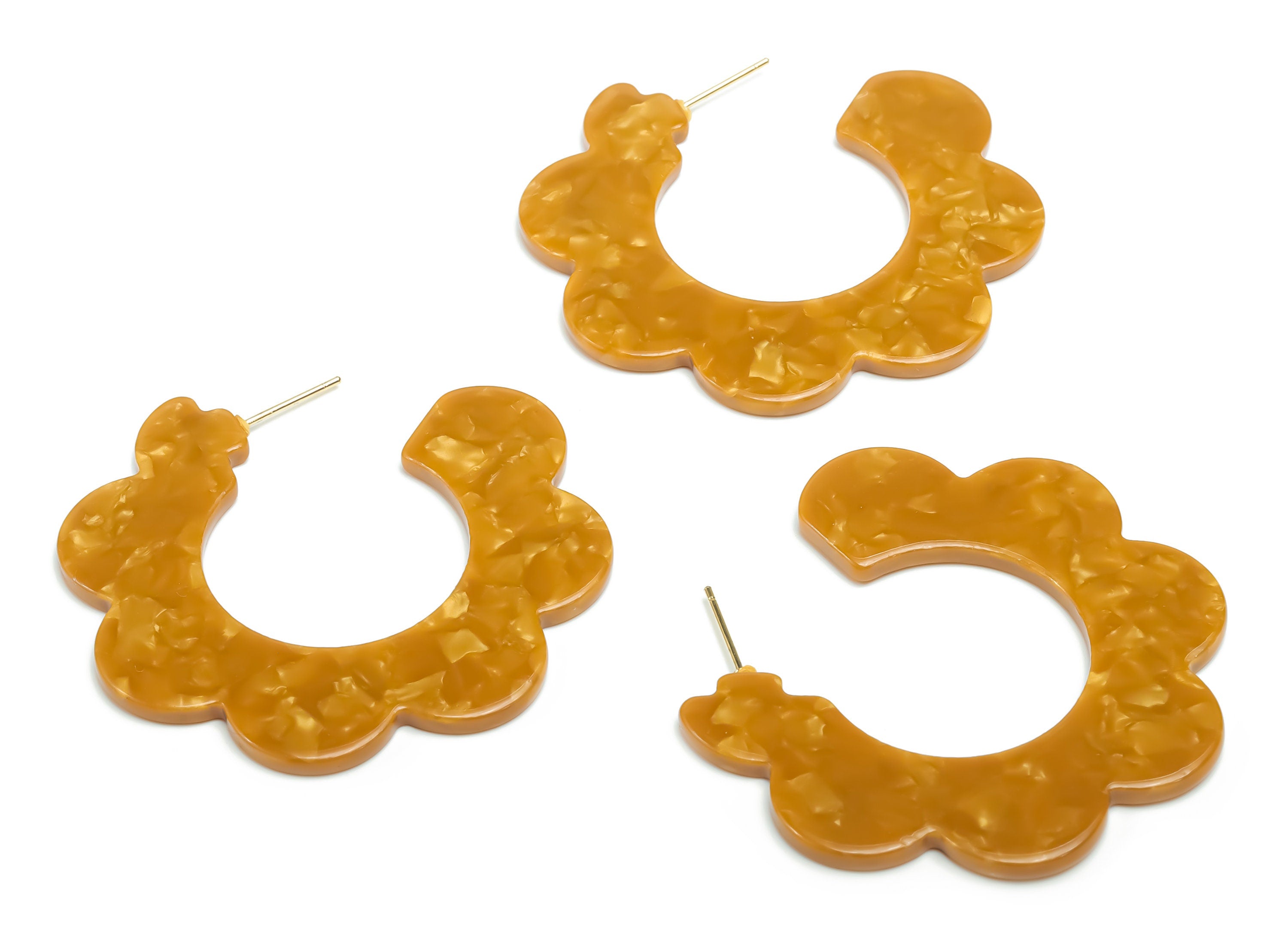 Acetate Flower Hoops Earring - Open Hoop Earrings Stud – Earring Post – Gold Tone Plated Stud –Code: A661 - 51.51x49.51x2.5mm - AC2368-A661G - DOMEDBAZAAR