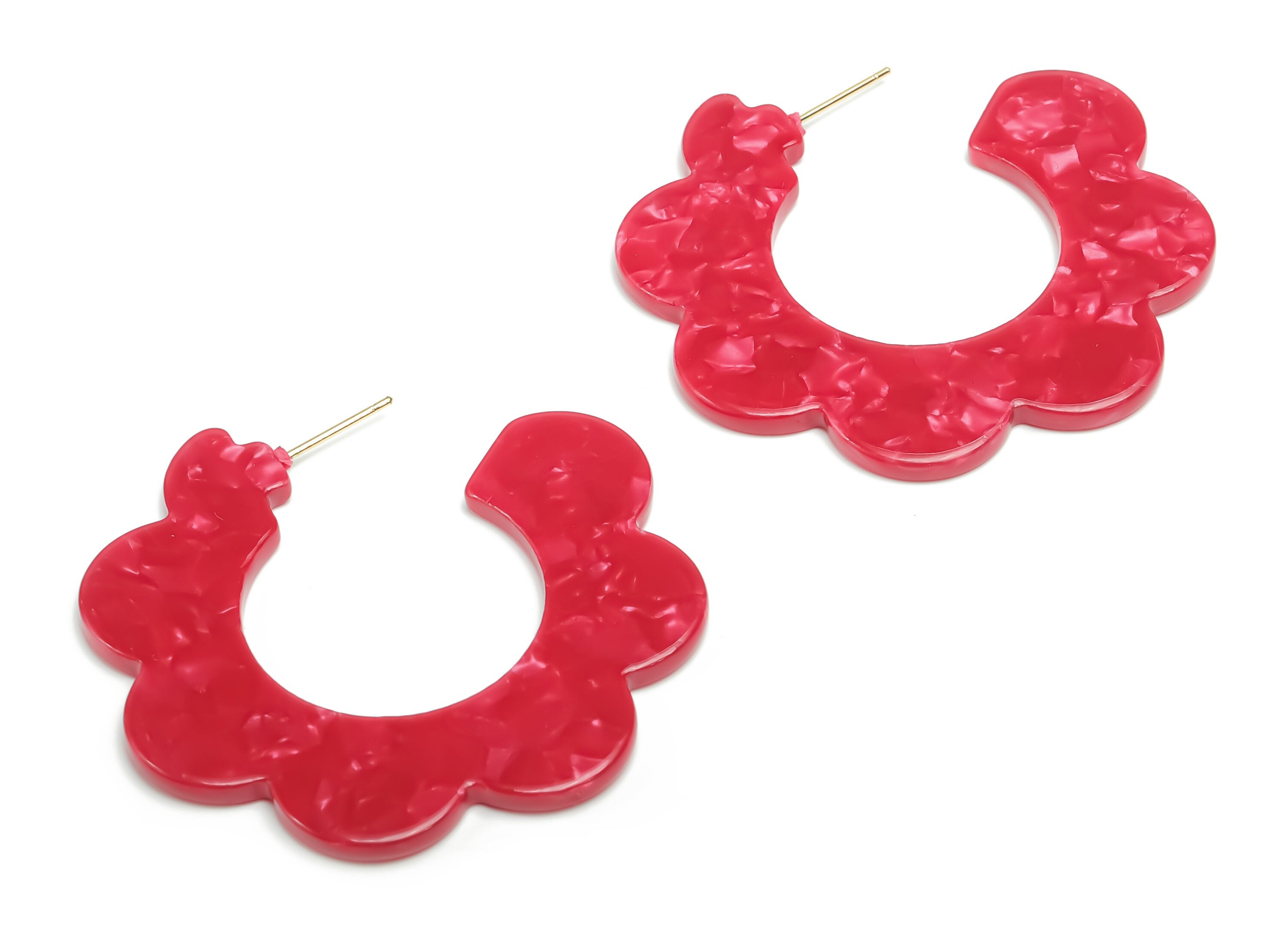 Acetate Flower Hoops Earring - Open Hoop Earrings Stud – Earring Post – Gold Tone Plated Stud –Code: A744 - 51.34x49.32x2.6mm - AC2368-A744G - DOMEDBAZAAR