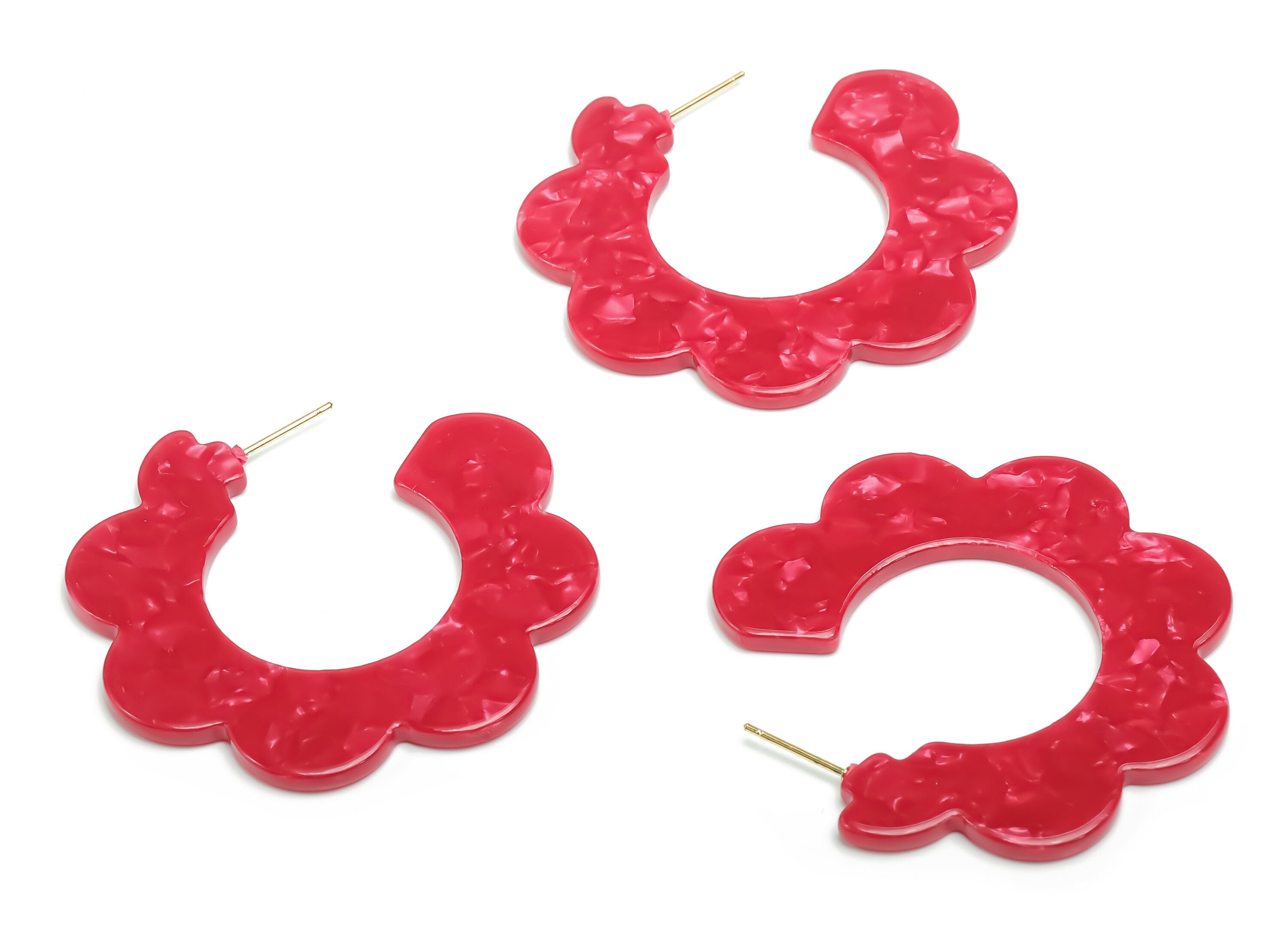 Acetate Flower Hoops Earring - Open Hoop Earrings Stud – Earring Post – Gold Tone Plated Stud –Code: A744 - 51.34x49.32x2.6mm - AC2368-A744G - DOMEDBAZAAR