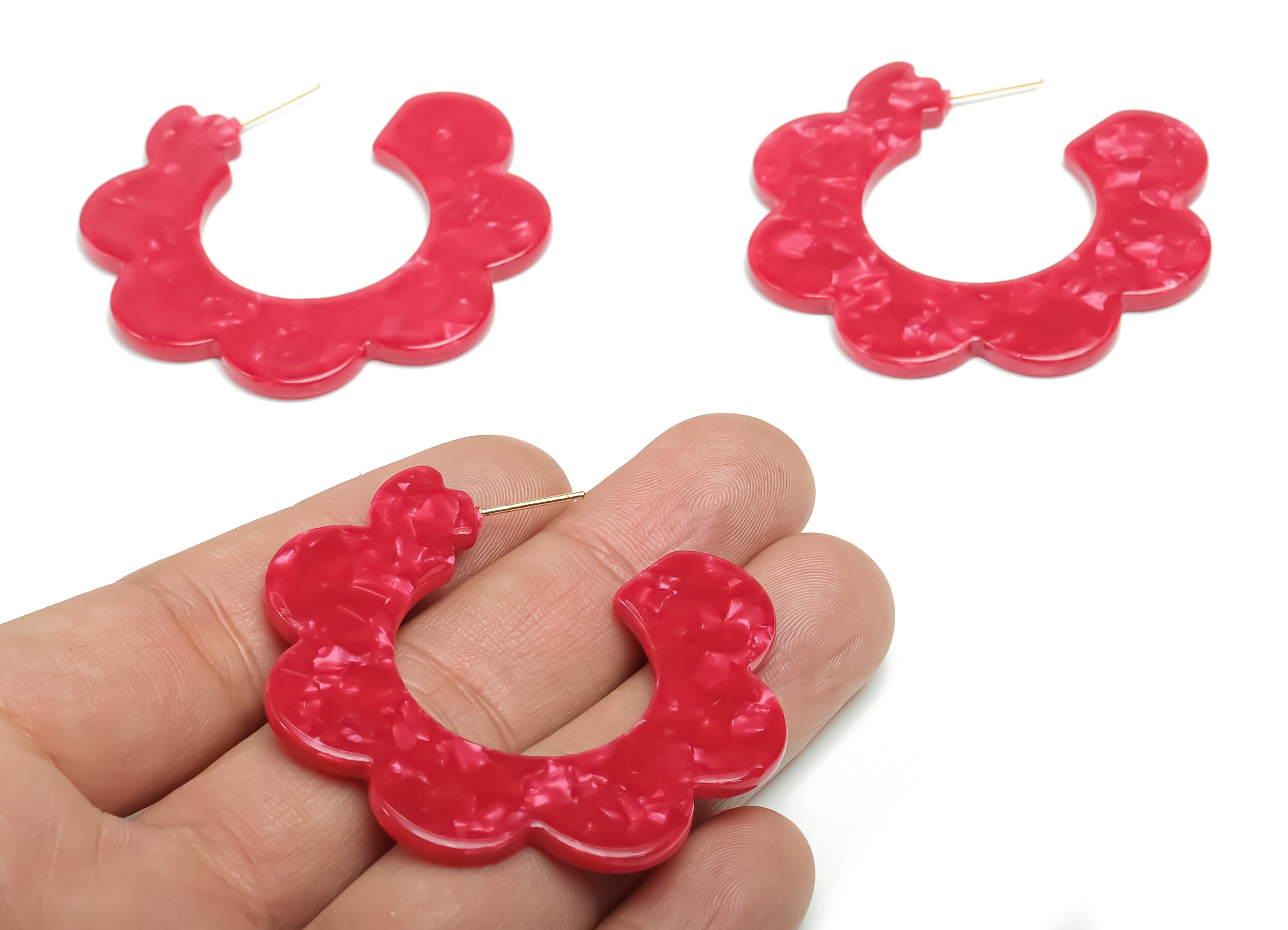 Acetate Flower Hoops Earring - Open Hoop Earrings Stud – Earring Post – Gold Tone Plated Stud –Code: A744 - 51.34x49.32x2.6mm - AC2368-A744G - DOMEDBAZAAR