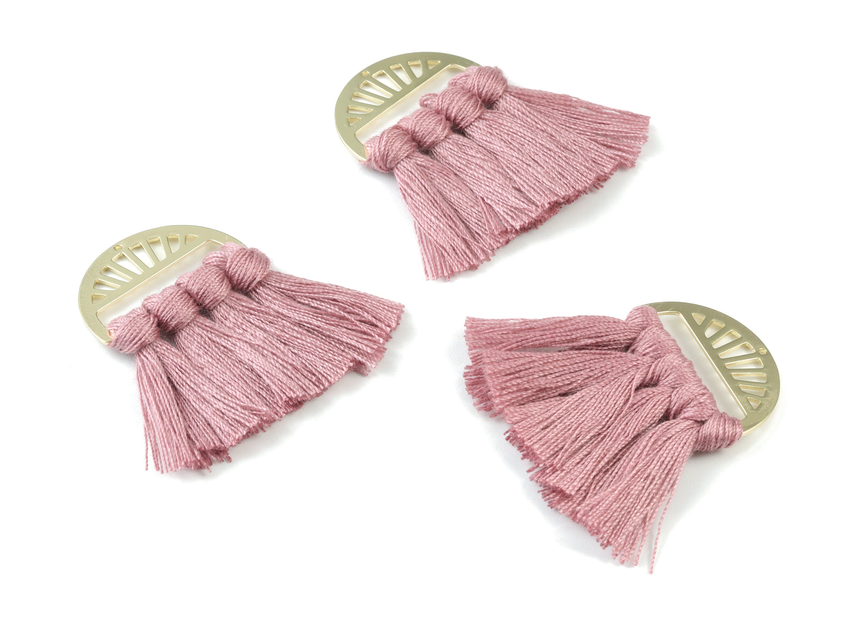Gold Tone Plated Semi circle Brass - Half Moon Tassel Earring Charms - Cotton Purple Tassels - Fringe Tassel - 48.02x30.47x3.56mm - TSM3056P - DOMEDBAZAAR