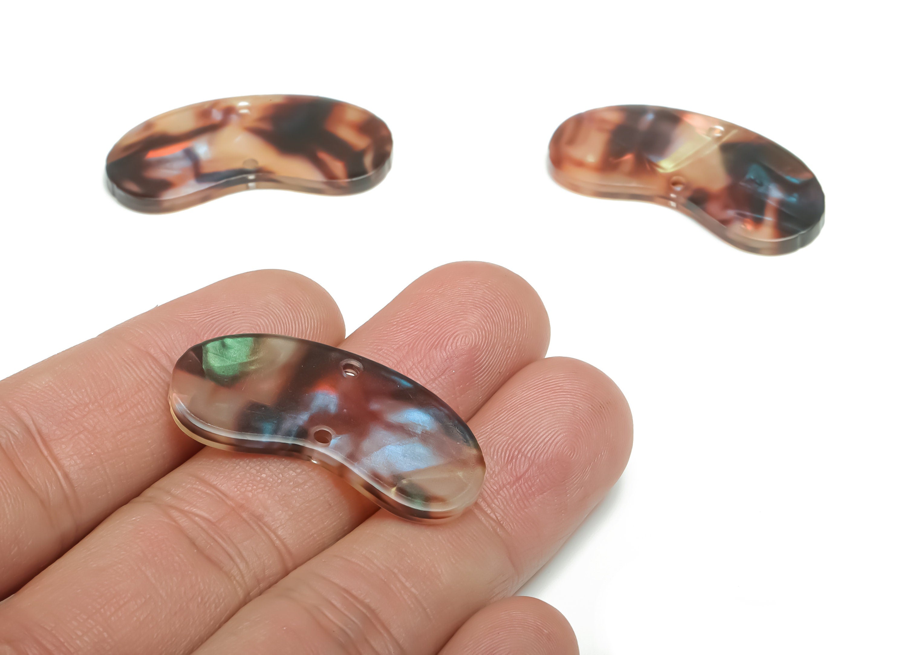 Acrylic Bean Earring Connector - Irregular Charms - Arc Shaped 2 Holes - Jewelry Supplies - Color Code:A756- 34.91x14.93x2.5mm - AC2370-A756 - DOMEDBAZAAR