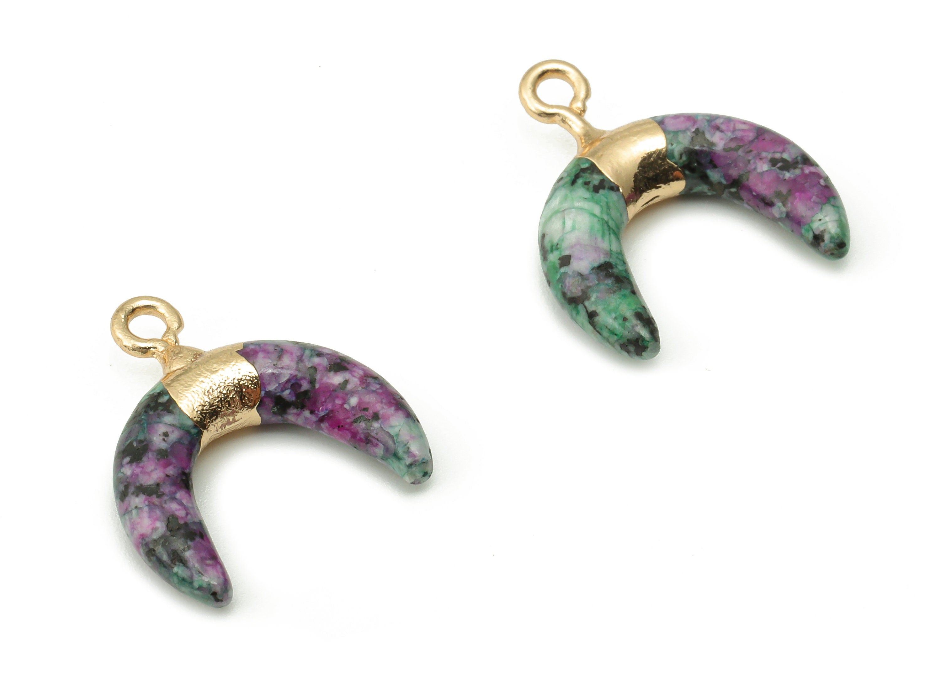 Ruby zoisite Ox Horn Earring Charms - Gold Crescent Pendant - Gold Tone Plated Brass – Jewelry Making Supplies - 18.1x16.34x4.37mm – NS1556 - DOMEDBAZAAR
