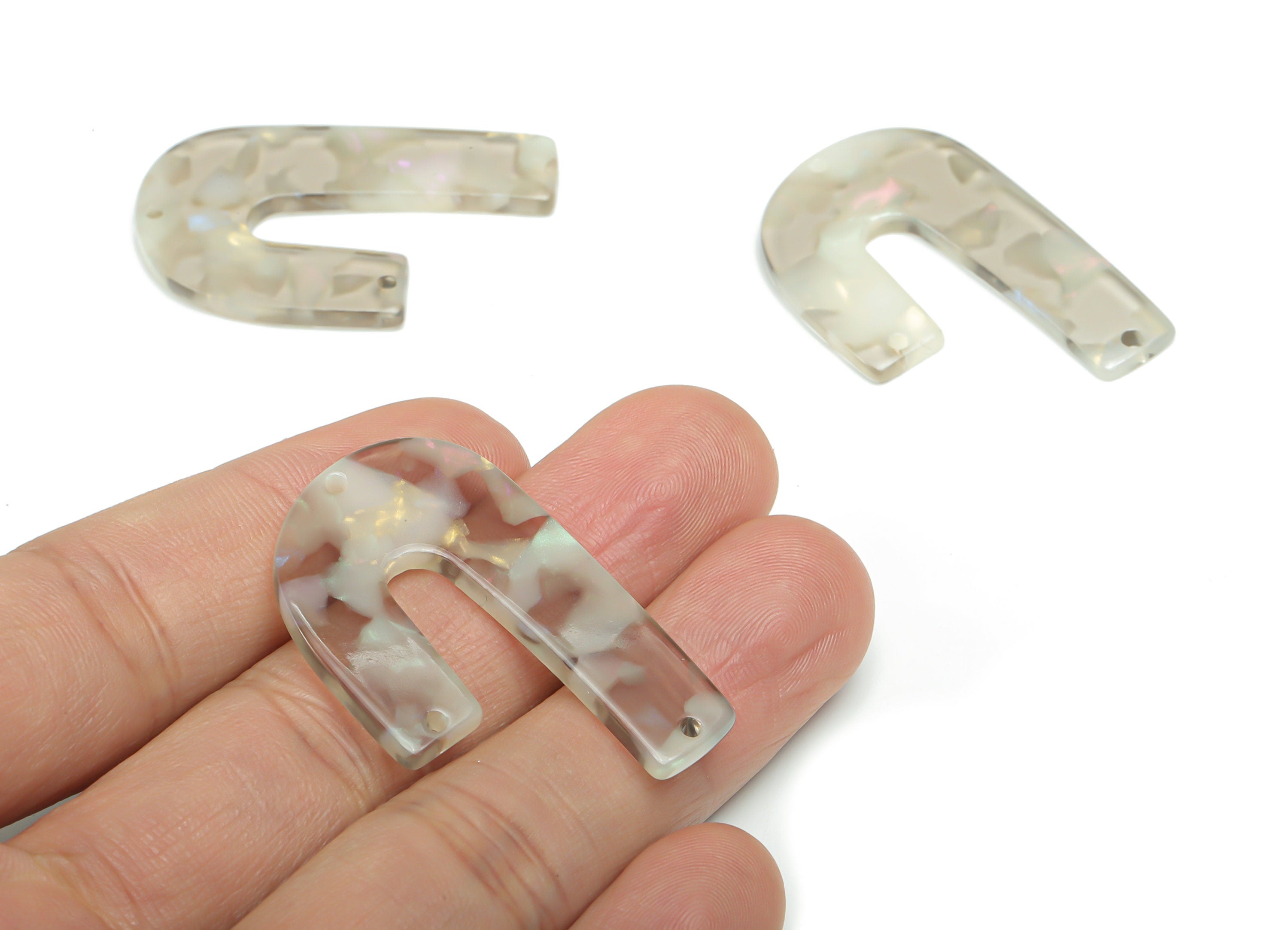 Acetate J Earring Connectors - Acetate U Charms and Pendant - 3 Holes - Jewelry Supplies - Color Code:A776 - 39.95x26.6x2.51mm - AC2376-A776 - DOMEDBAZAAR