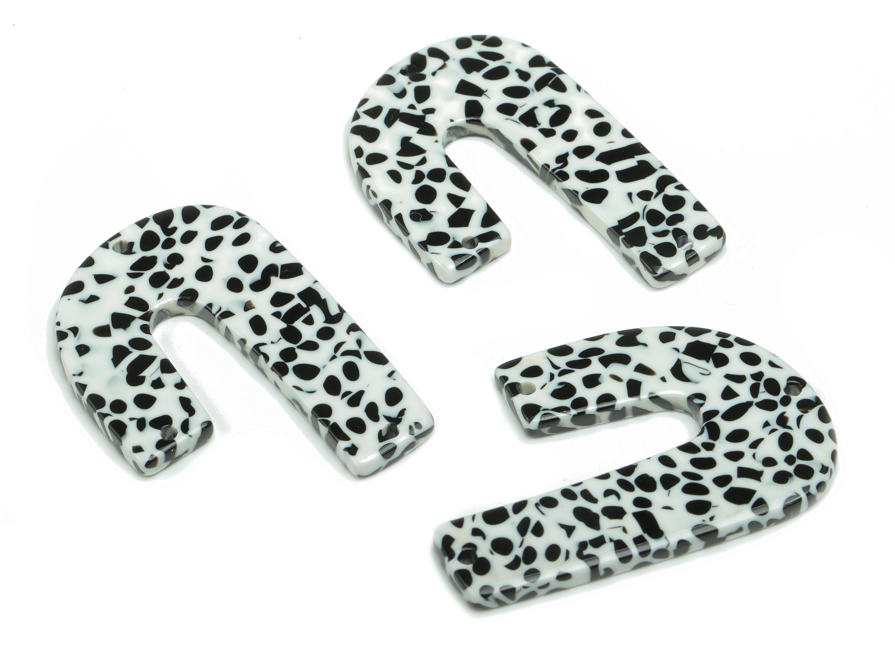 Acetate J Earring Connectors - Acetate U Dalmatian Charms - 3 Holes - Jewelry Supplies - Color Code:A774 - 39.73x26.1x2.43mm - AC2376-A774 - DOMEDBAZAAR