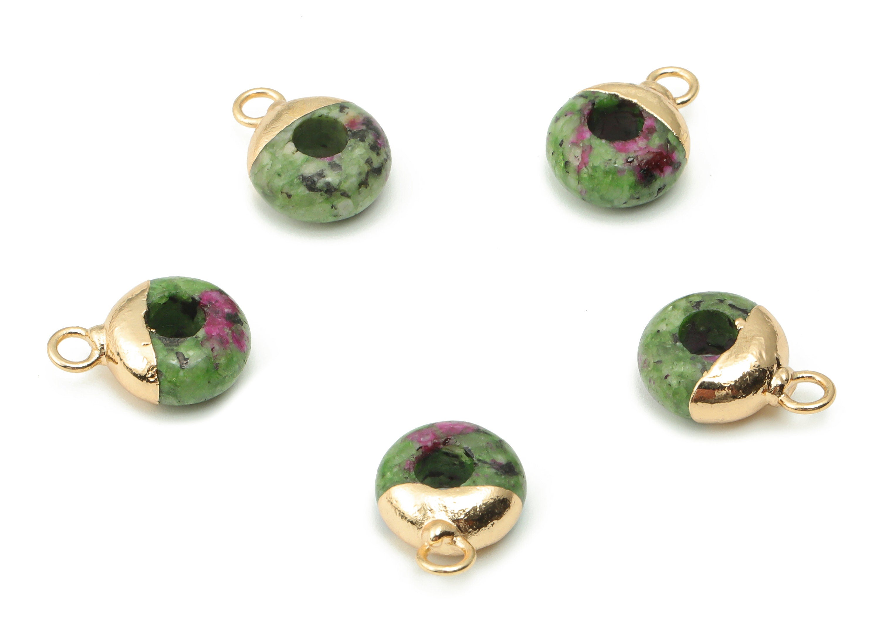 Ruby Zoisite Circle Charms - Brass Hoop Pendant - Natural Stone - Gold Tone Plated Brass – Jewelry Supplies - 14.59x10.56x5.31mm – NS1550B - DOMEDBAZAAR