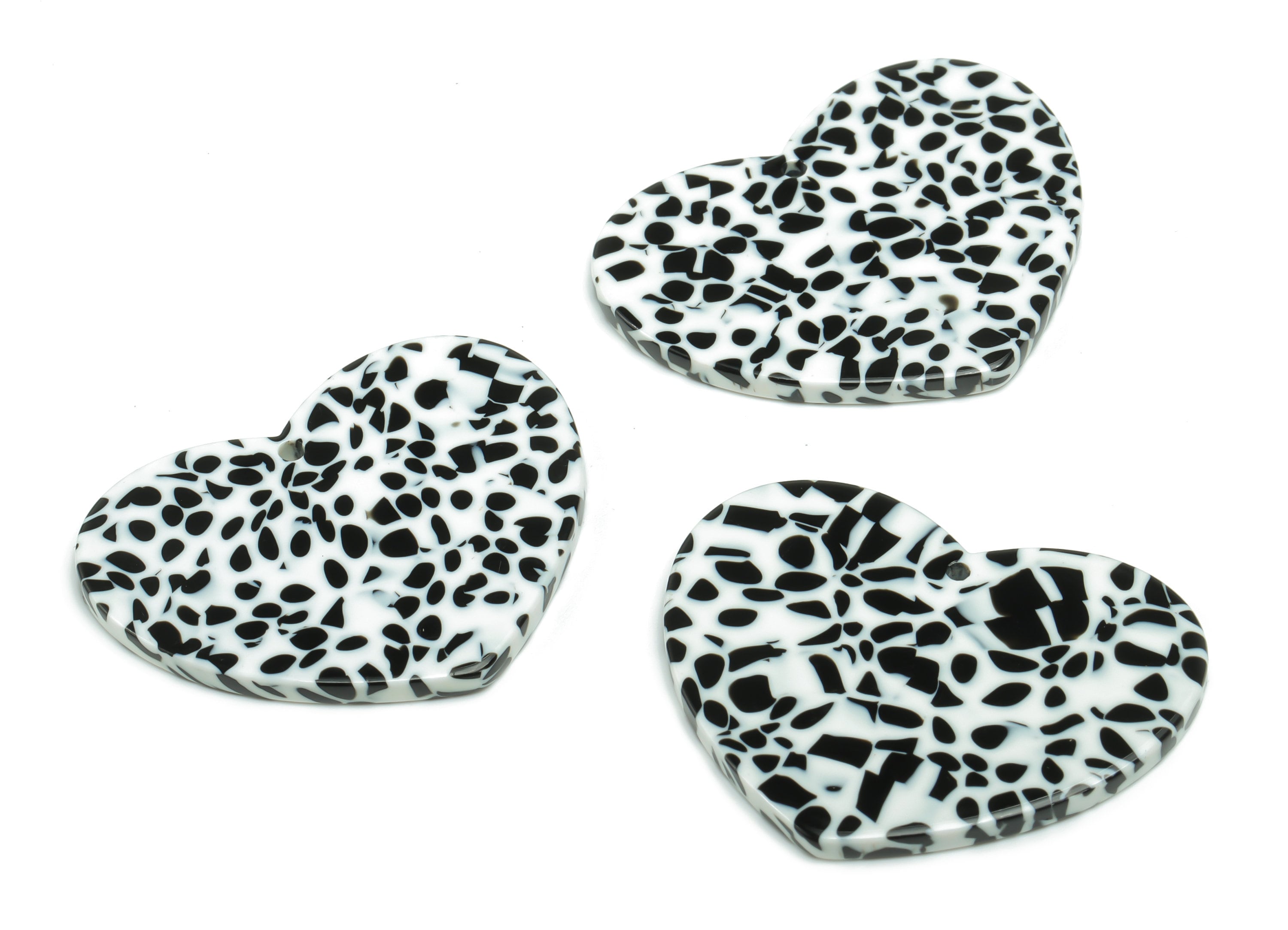 Acetate Heart Earring Charms - Acetate Dalmatian  Heart Pendant - Jewelry Supplies - Color Code: A774 - 38.93x31.53x2.36mm - AC2380-A774 - DOMEDBAZAAR