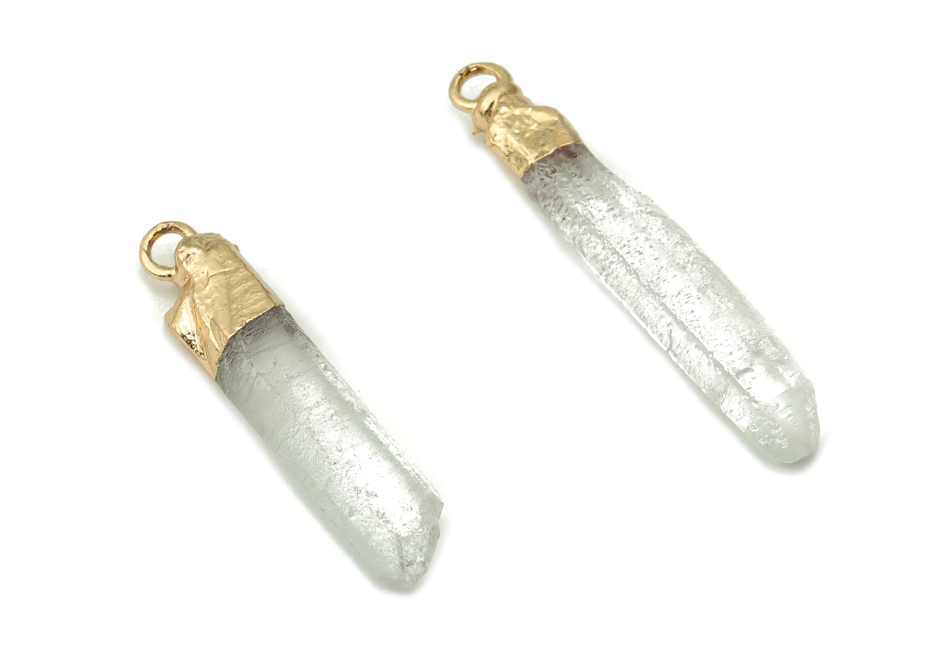 Rock Crystal Spike Charms - Brass Strip Pendant - Natural Stone - Gold Tone Plated Brass – Jewelry Supplies - 40.42x5.97x4.99mm – NS1548 - DOMEDBAZAAR