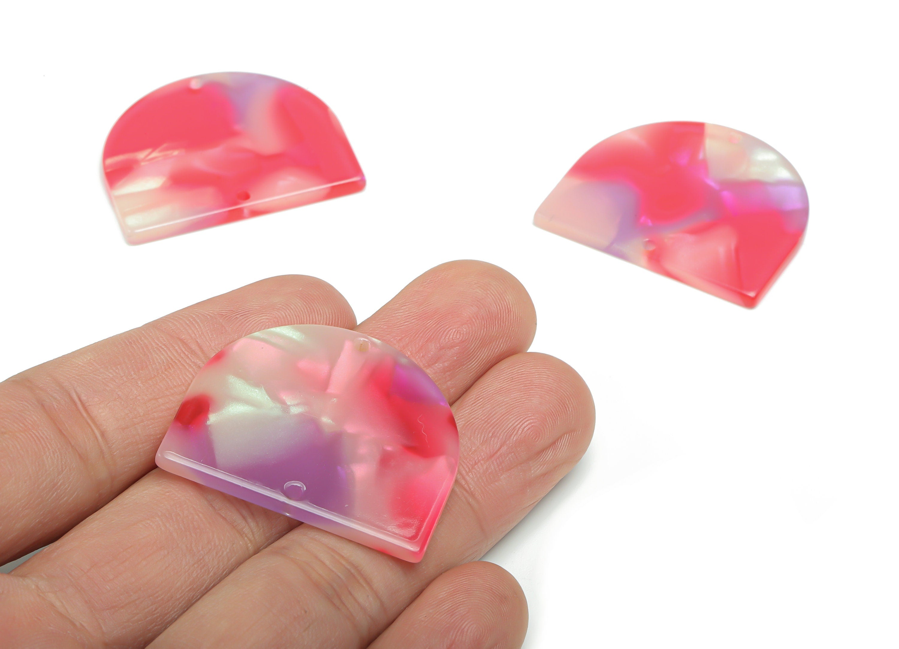 Acetate D Earring Connector - Acetate Semi circle Pendant - Jewelry Making Supplies - Color Code: A781 - 34.26x29.21x2.51mm - AC1634-A781 - DOMEDBAZAAR