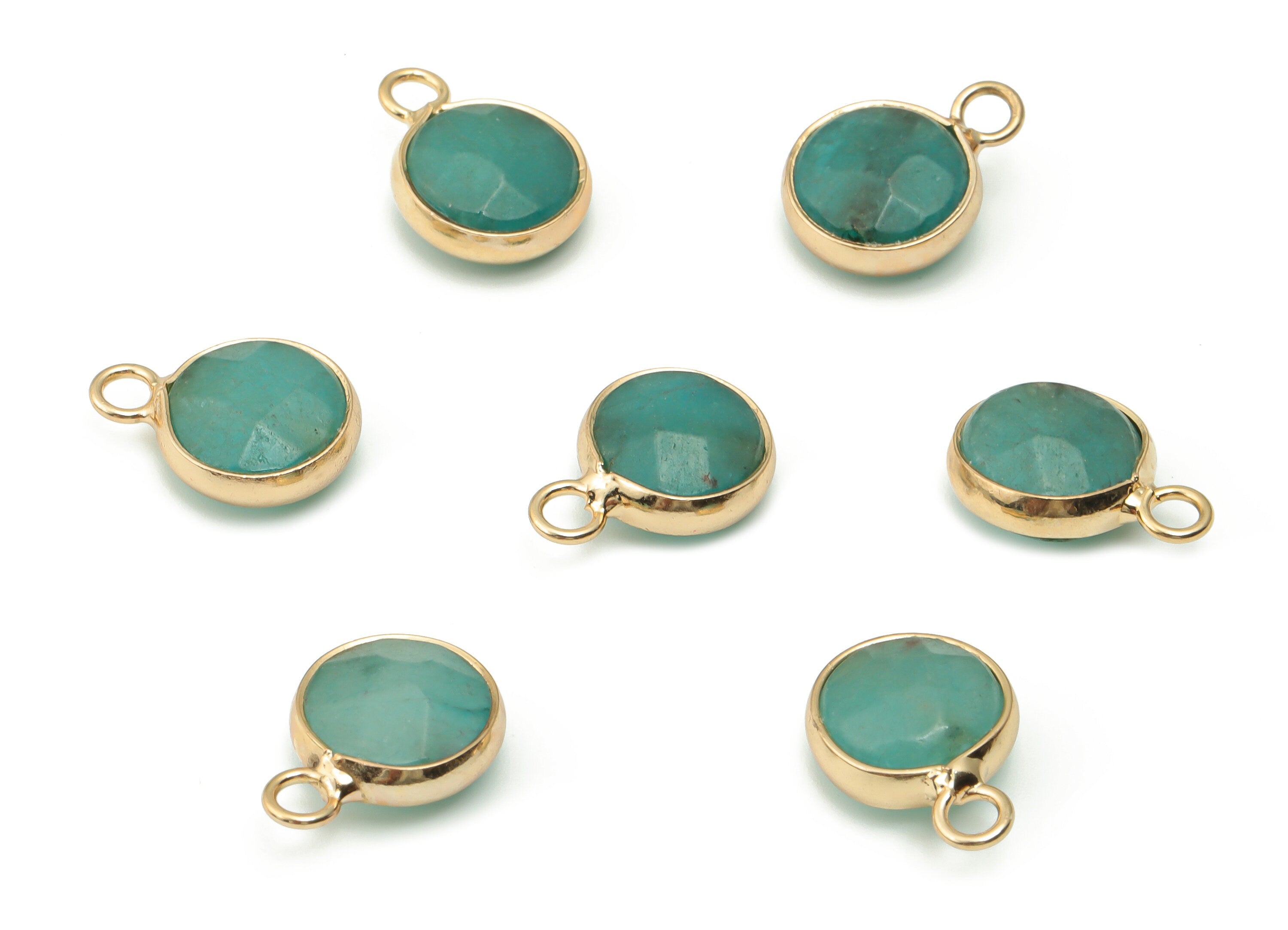 Aventurine Tumbled Round Charms - Brass Circle Pendant - Natural Stone - Gold Tone Plated Brass – Jewelry Supplies - 15.1x11.1x5.8mm–NS1553B - DOMEDBAZAAR