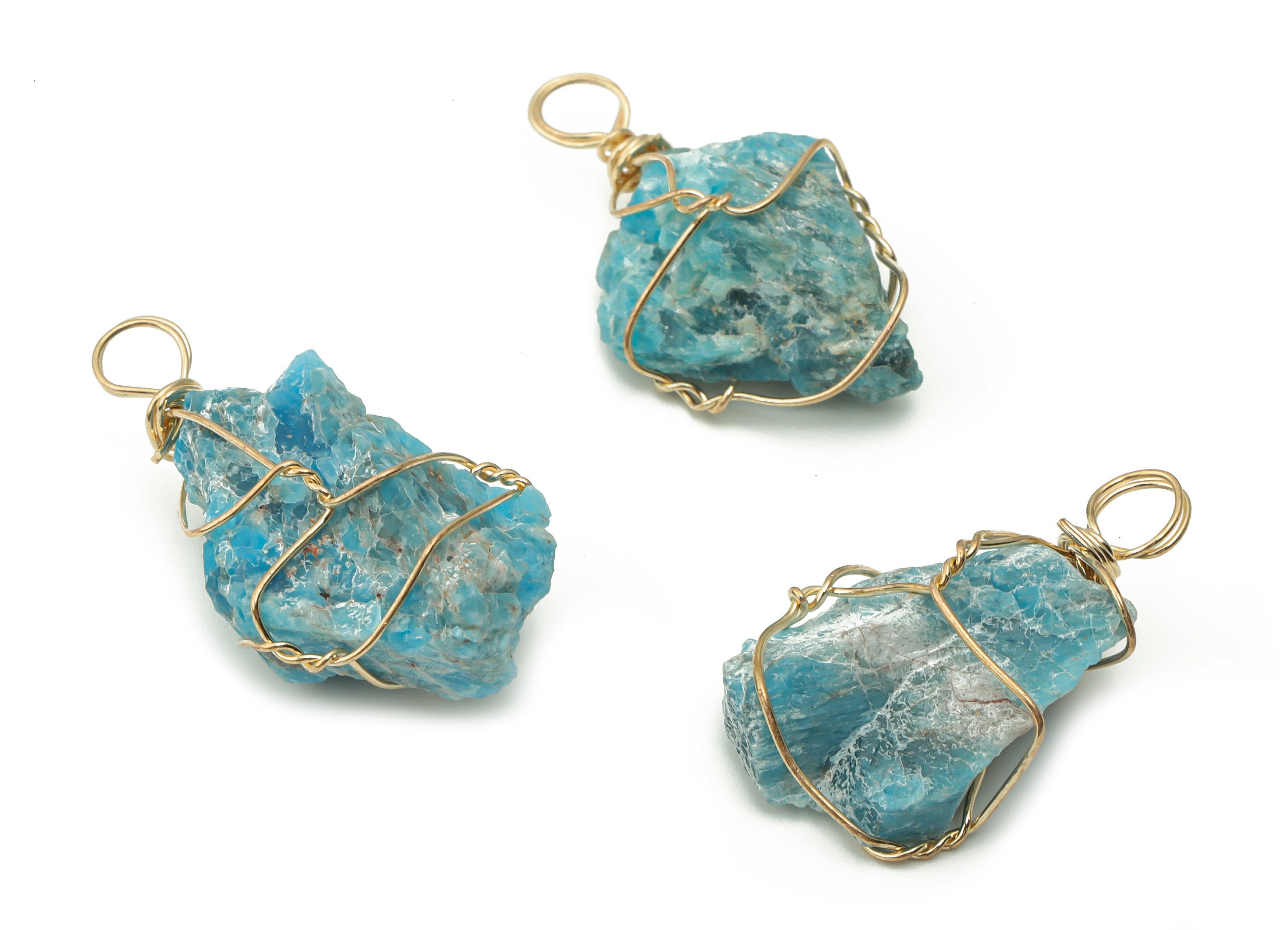 Apatite Stone Earring Charms - Brass Wire Wrapped Pendant - Healing Crystal - Natural Stone - Gold Tone Plated Brass –29.5x14.2x9.1mm–NS1546 - DOMEDBAZAAR