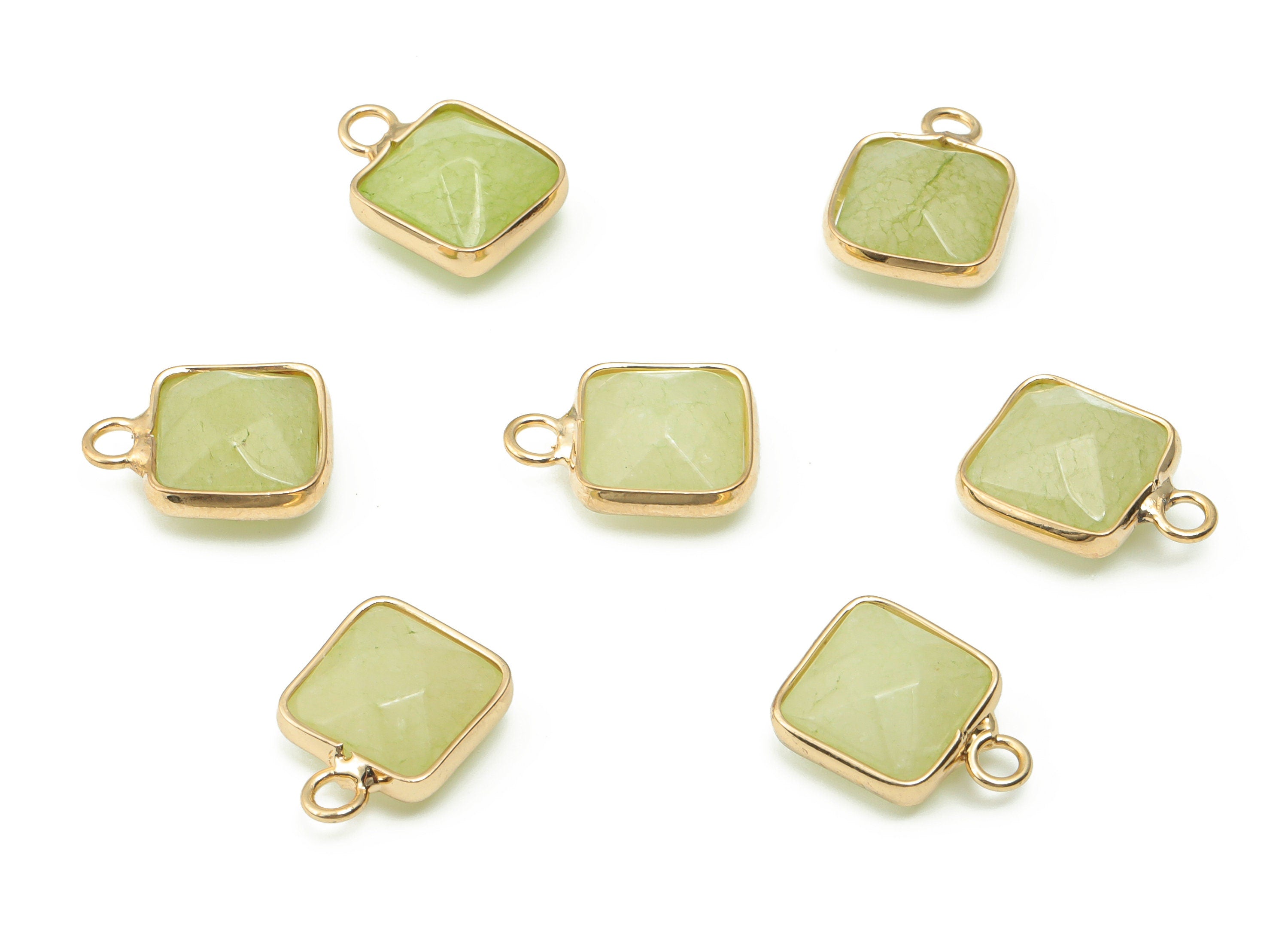 Jade Square Earring Charms - Brass Square Pendant - Natural Stone - Gold Tone Plated Brass – Jewelry Supplies - 15.84x12.05x6.47mm – NS1547 - DOMEDBAZAAR