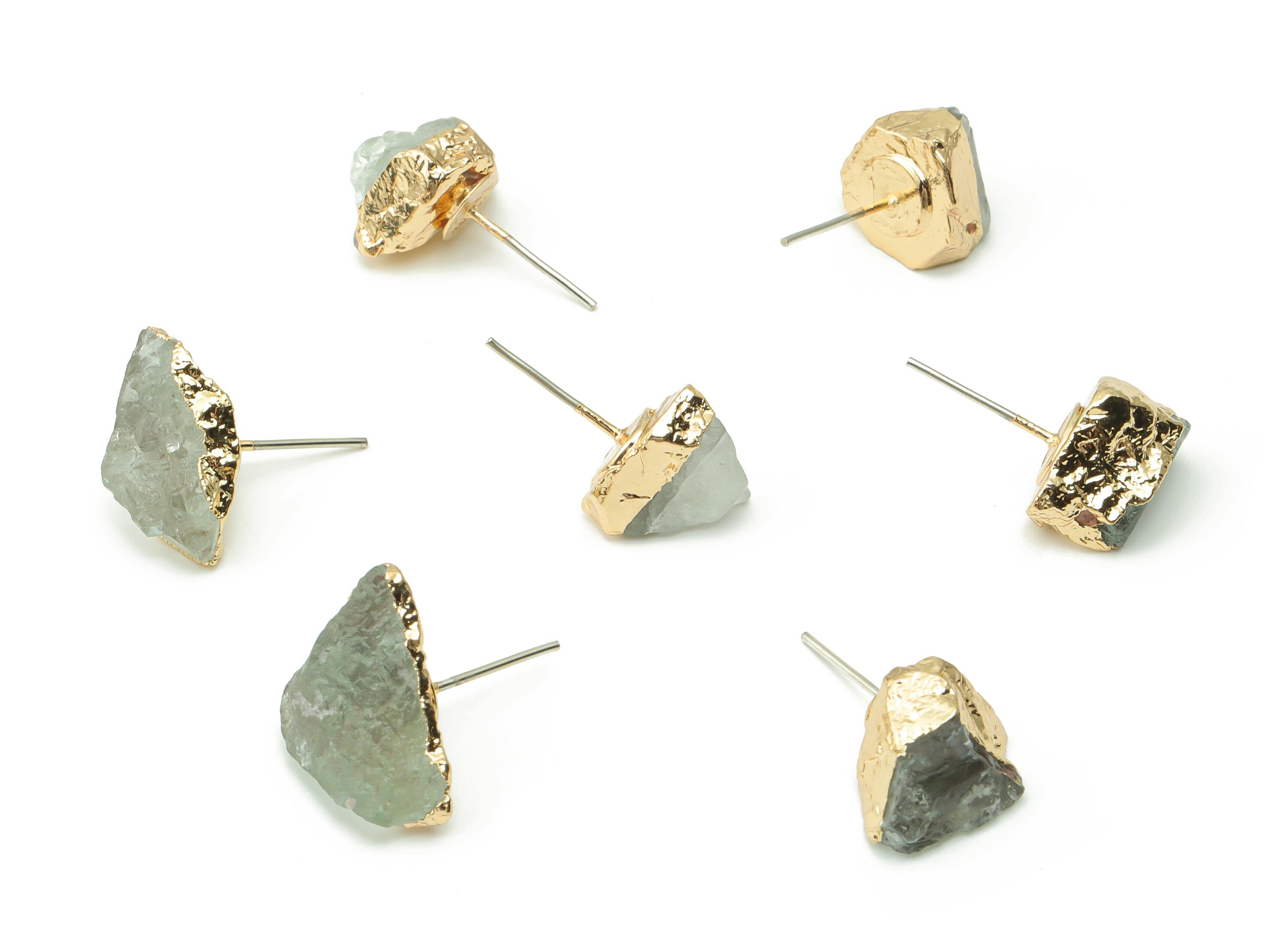 Fluorite Earring Stud - Brass Stone Earring Post - Natural Stone - Gold Tone Plated Brass – Stainless Steel Stud - 10.6x8.01x7.84mm – NS1552 - DOMEDBAZAAR